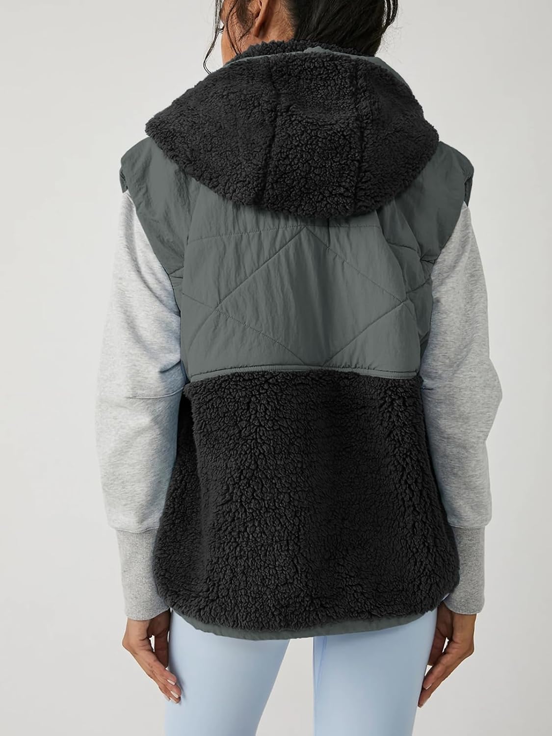 Imily Bela Womens Winter Sherpa Fleece Vest Stand Collar Button Down Sleeveless Jacket Casual Hooded Coat Outerwear - Image 6