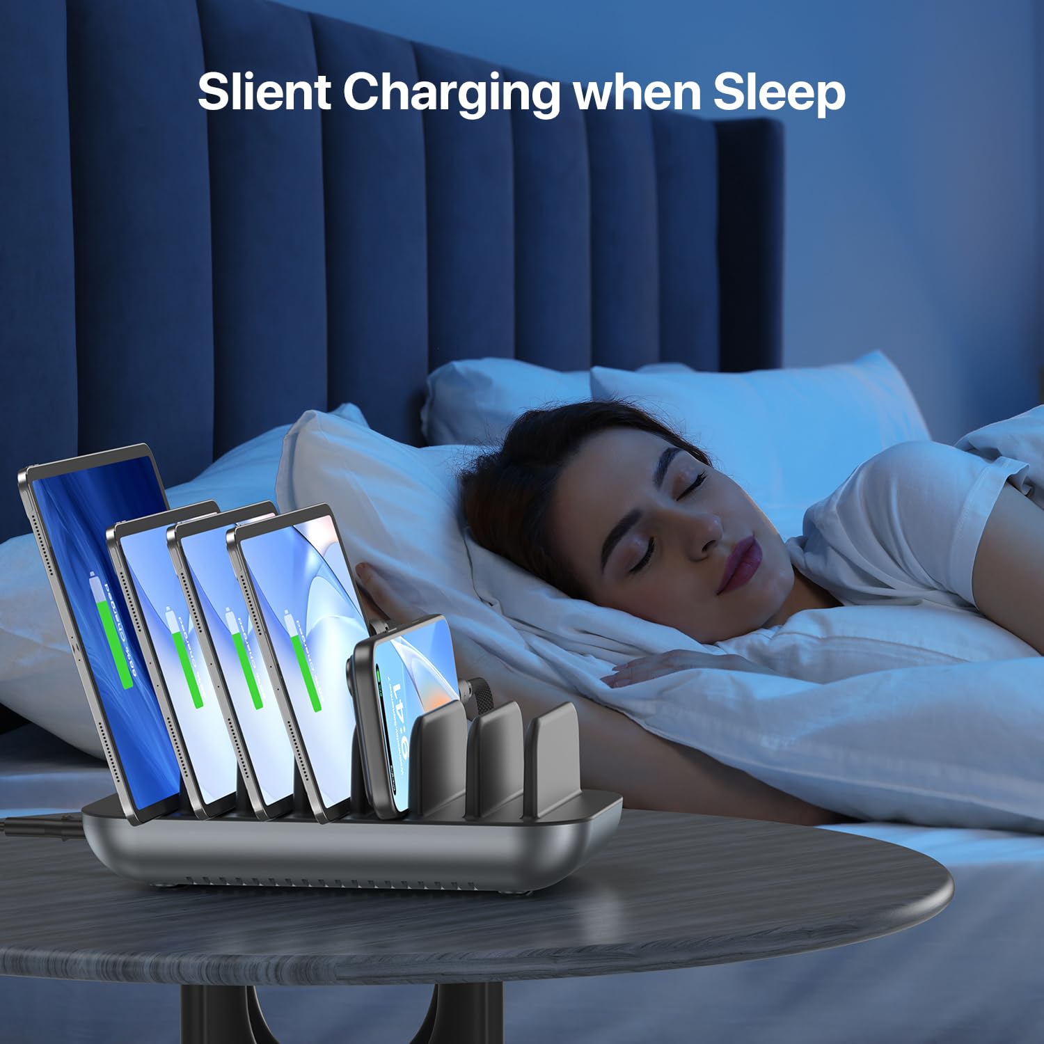 SooPii Station de Charge USB-C de qualité supérieure 140W 7 Ports,Noir | charge rapide PD 20 W par port pour smartphone et tablette, 7 câbles mixtes inclus