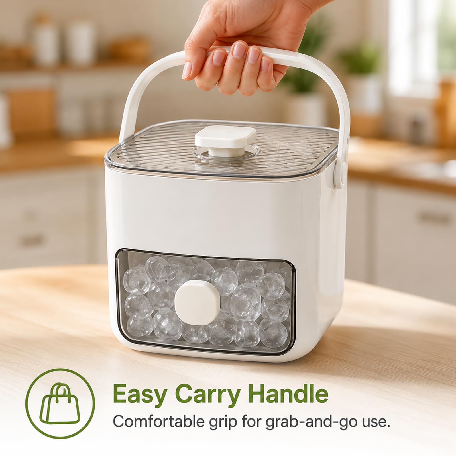 Klein Eiswürfelmaschine, Ice Cube Maker, 48 Stück Eiswürfel, einfaches Drücken, um das Eis zu lösen, Kühlen von Cocktail, Whiskey, Kaffee, Eiswürfel mit Behälter Eiswürfelbox, Für Home Kitchen - Weiß