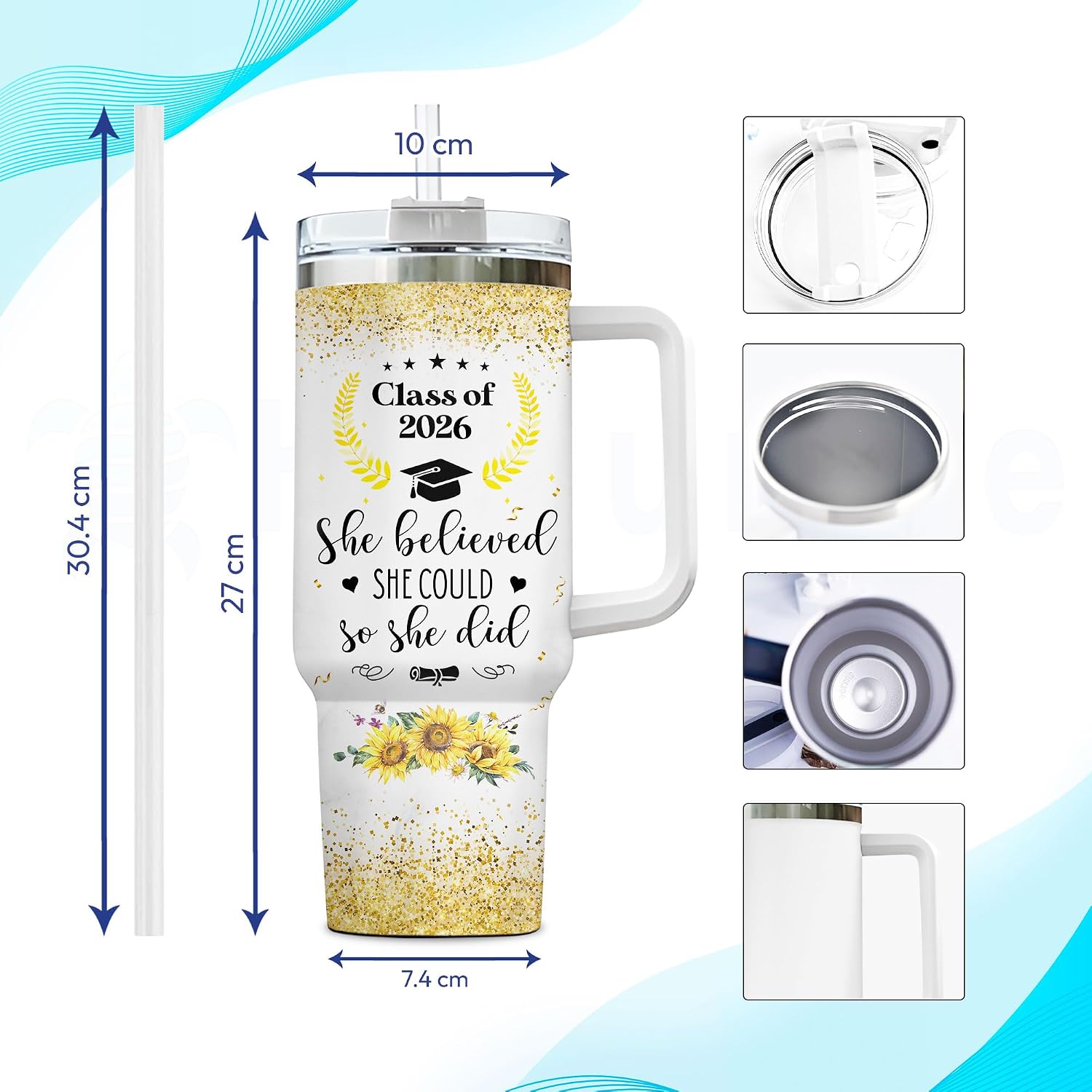 Hyturtle Personalized Graduation 2026 Tumbler 40oz with Handle and Straw - Stainless Steel Travel Coffee Cup - Gift For Her, Graduated Student, Senior, Back To School, Gift For Friend, Daughter