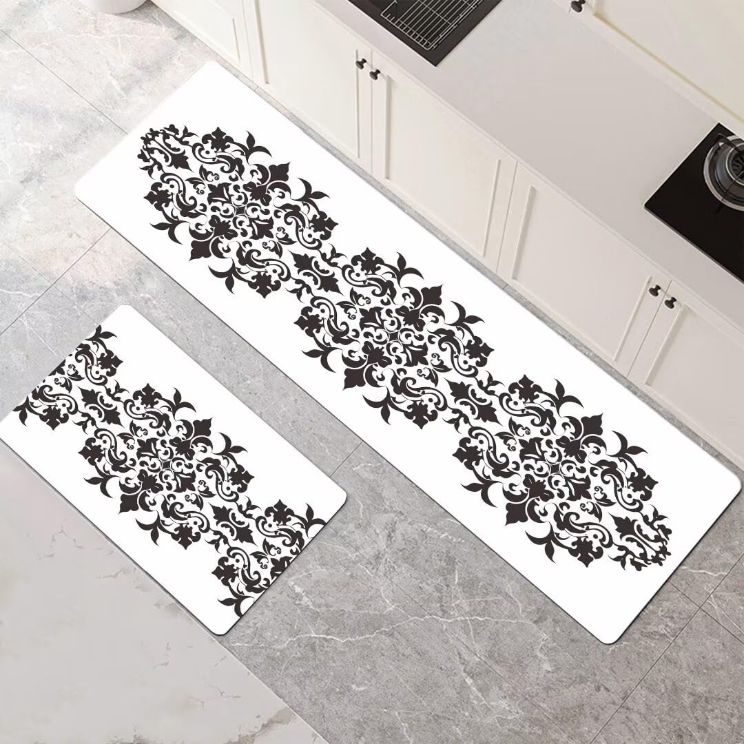 Alfombras de cocina de 2 piezas en color blanco, juego de 40x60cm y 40x120cm