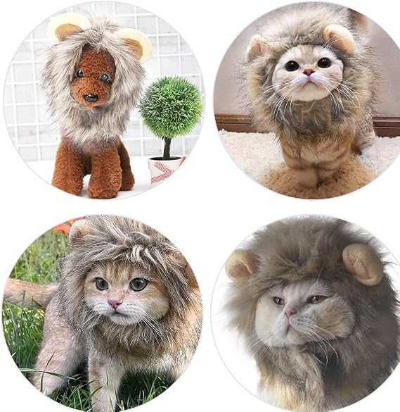 Adorable Lion Mane Costume for Cat & Dog, YUANGUNGUN Funny Pet Cosplay Wig Cap, Pet-Friendly Clothing Accessories for Halloween Christmas Party (S Size)