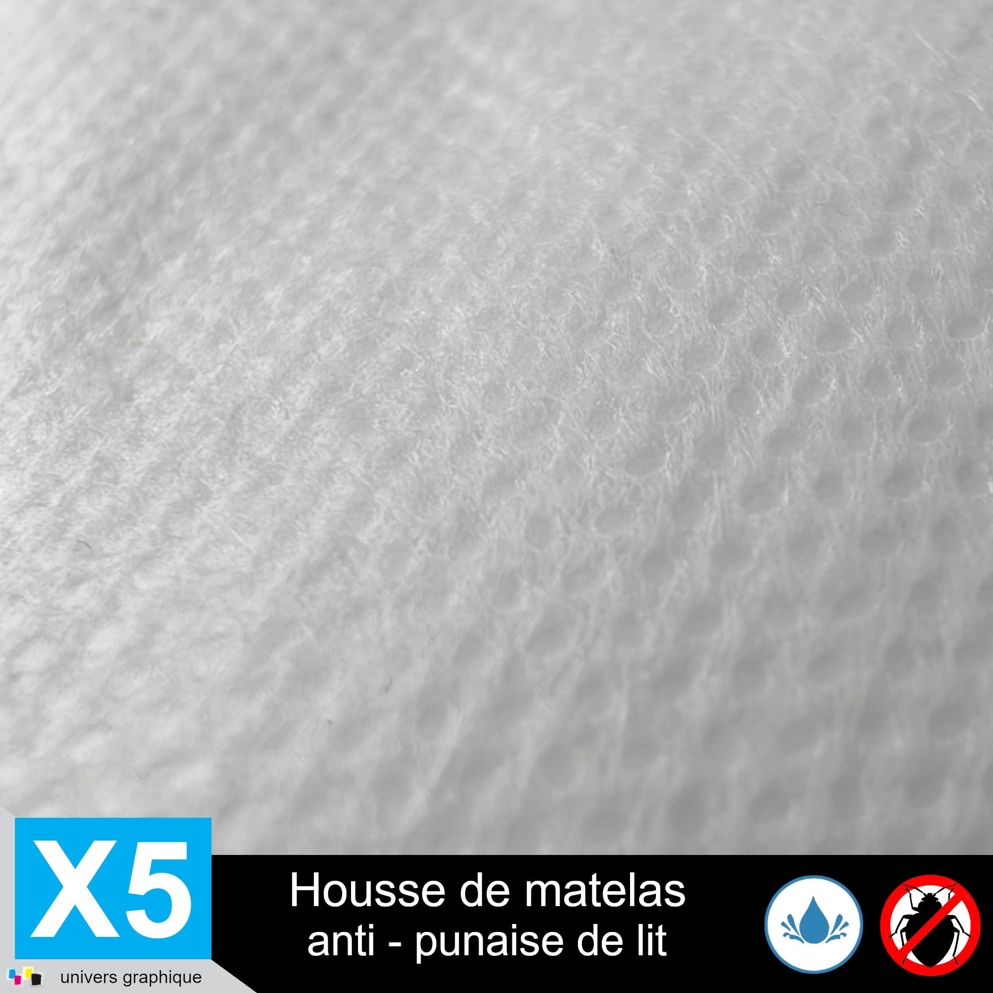 Housse de Protection Intégrale Anti-Punaise de Lit et Anti-Acariens pour Matelas 70 x 190 + 10 cm. (Lot de 5 Housses)