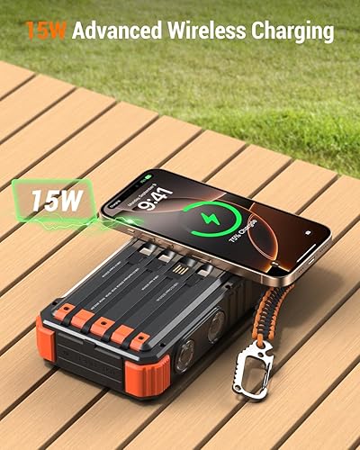 Miniatura 3 de BLAVOR Cargador Solar de 45W Banco de Energía 20000mAh Cargador Portátil Inalámbrico Cables Integrados, Paquete de Batería de Carga Rápida PD QC con