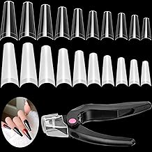 1000 Pieces Acrylic False Nails Set, Transparent and Natural Nail Tips with Scissors in 10 Sizes