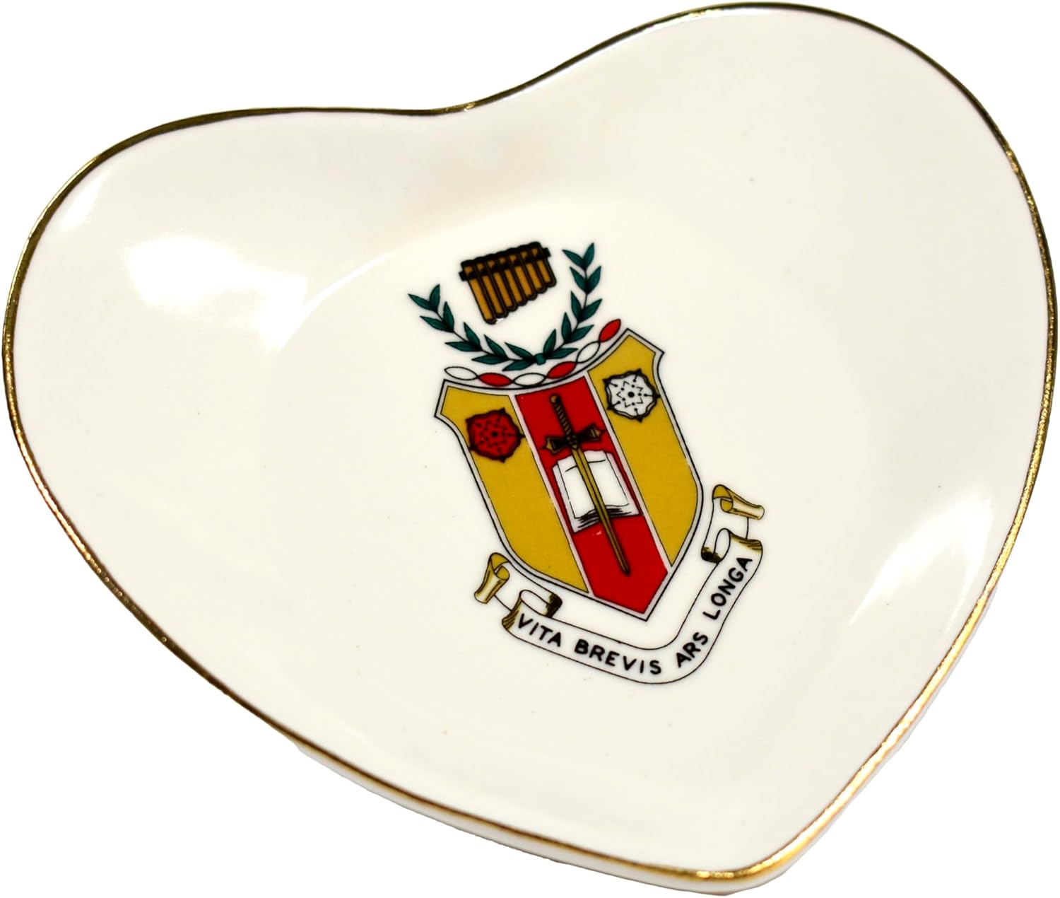 Sorority Shop Sigma Alpha Iota Jewelry Dish - Heart-Shaped High-gloss finish Ceramic tray with Gold Detailing, Multi-Function Ceramic Ring Dish for Home or Office, Ideal for Jewelry and Keys