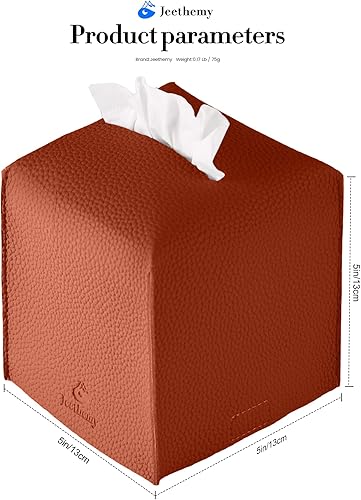 Miniatura 5 de Jeethemy - Funda cuadrada para caja de pañuelos de piel sintética, moderna, dispensador organizador de papel facial, 5 x 5 pulgadas, color rojo