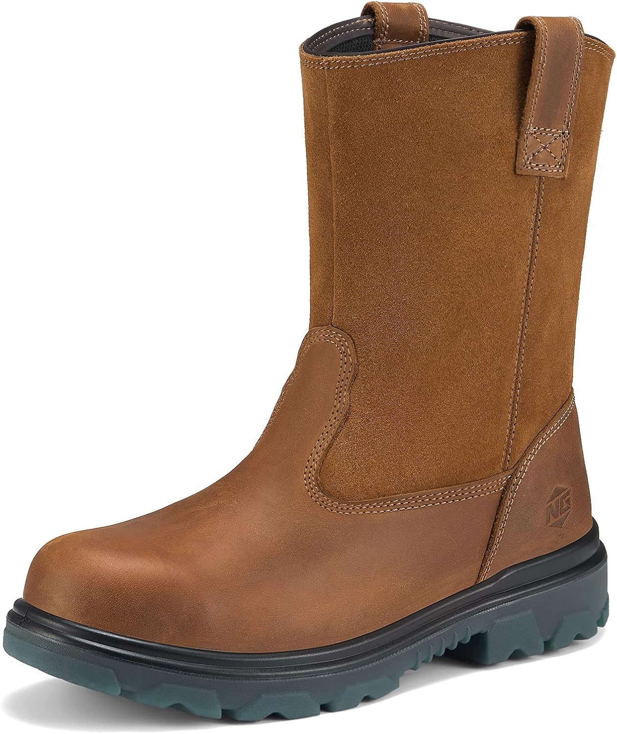 NINGO Steel Toe Work Boots for Men, Waterproof Wellington Mens Boots with Full Grain Leather, Slip Resistant and Puncture Proof, Pull-On Work Shoes for Construction, Industrial and Farming