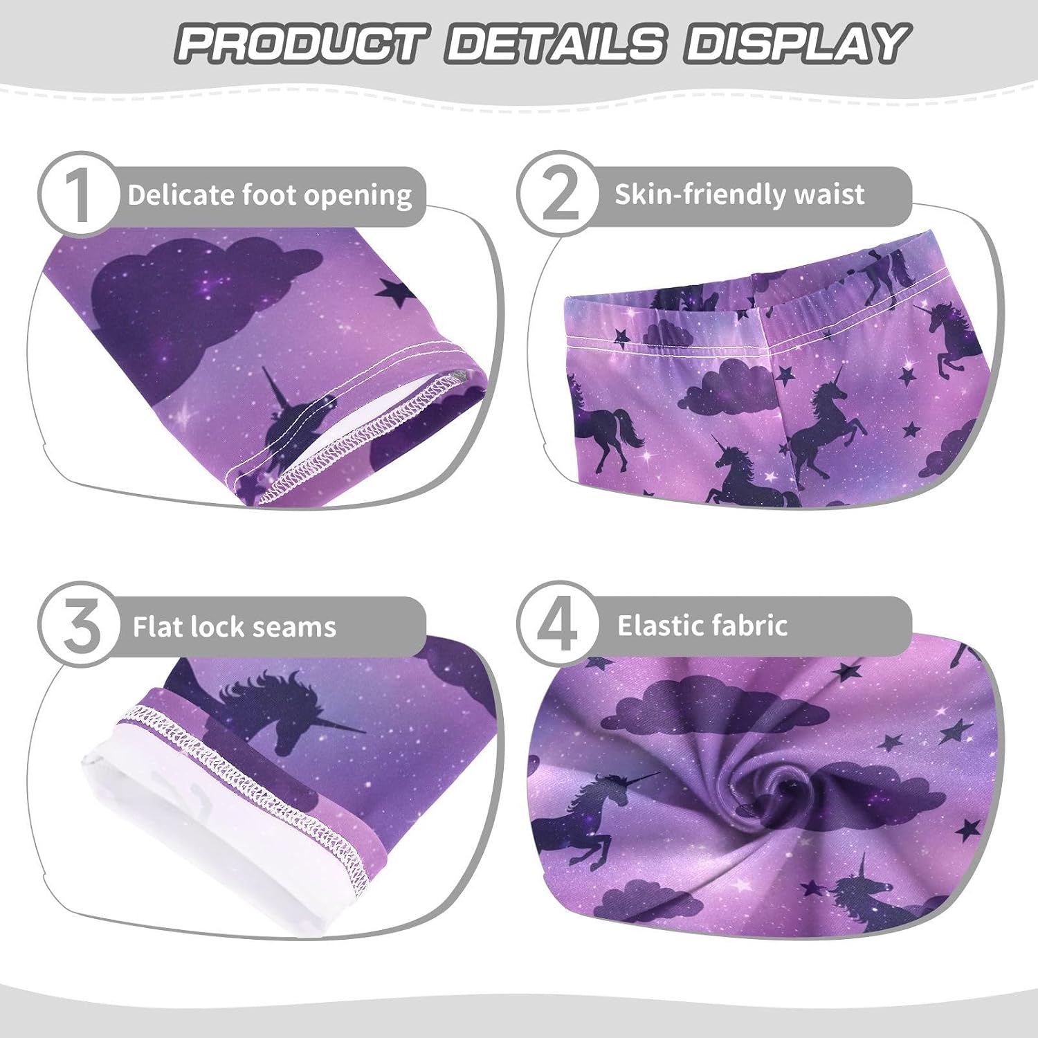 Active Leggings for Girls Purple Unicorn Stars