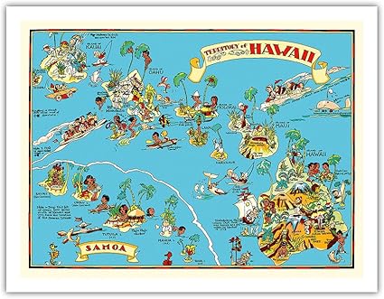 Amazon ハワイのテリトリーの地図 アメリカ領サモア 絵地図 ビンテージ イラスト マップ によって作成された ルース テイラー ホワイト C 1935 アートポスター 51cm X 66cm パシフィカ アイランド アート アートフレーム ポスター