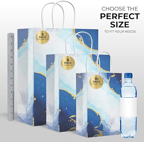 Miniatura 3 de HOUMY Bolsas de regalo de papel de diseñador con asas, diseño de patrón de mármol, base reforzada, caja de regalo de lujo para bodas, cumpleaños y