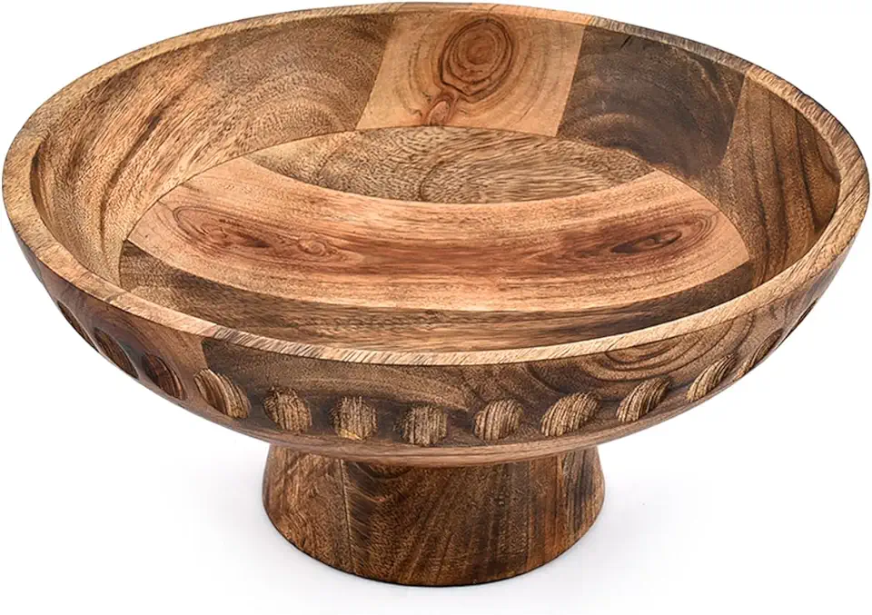 EDHAS Tigela de salada feita à mão com acabamento queimado de madeira de manga para saladas, frutas e sopas feitas à mão para cozinha e jantar (25 x 25 x 12 cm)