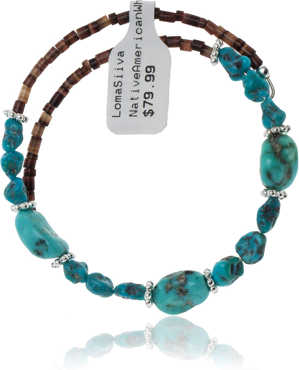 $80Tag Certified Navajo Navajo Turquoise Native Adjustable Wrap Bracelet 12633 Made by Loma Siiva