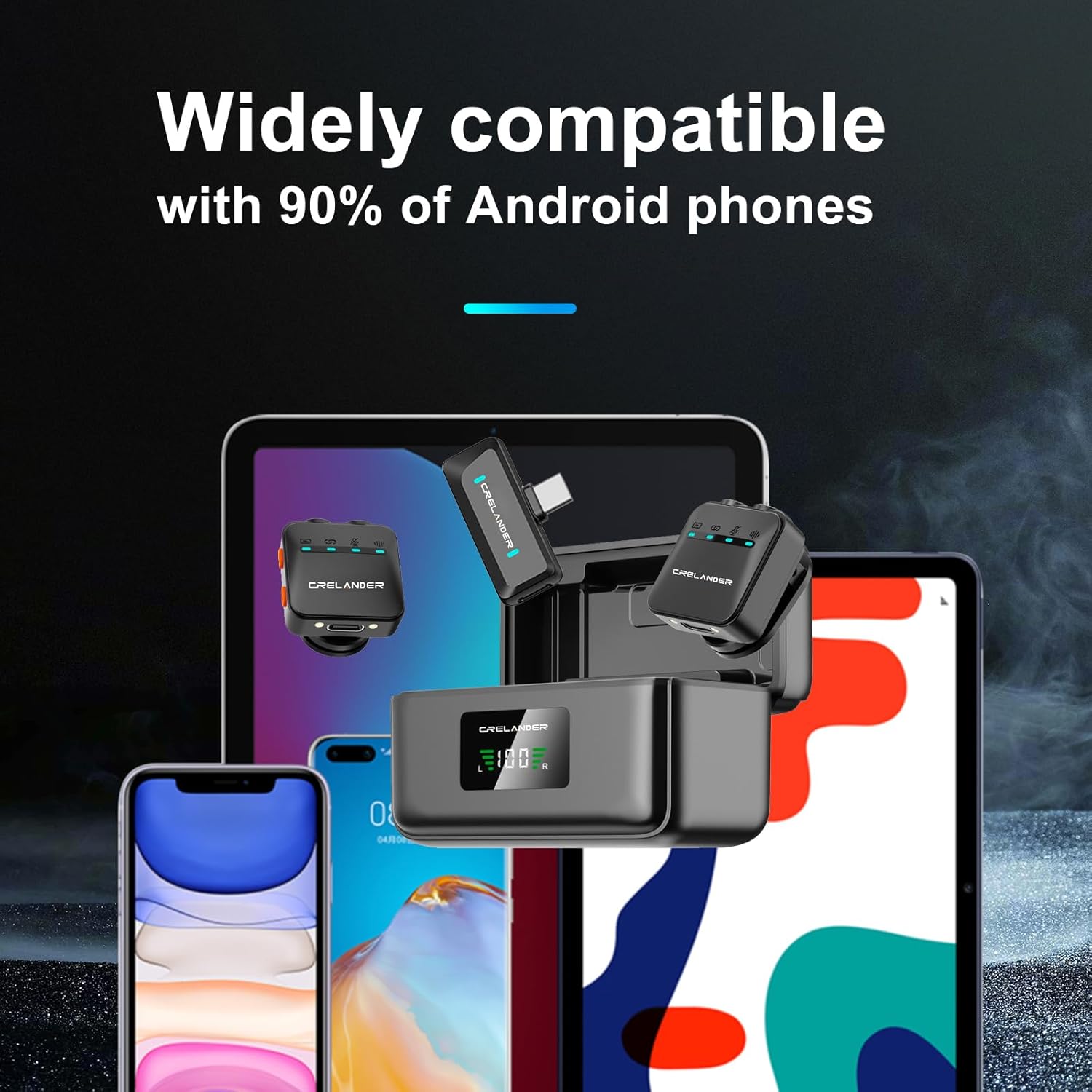 Crelander Mini Wireless Lavalier Microphone for iPhone/Camera/Android, Ultralight Intelligent Noise Cancelling, Video Recording Podcast, 7h Use (Type C)