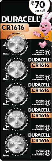 Duracell 1616 Lithium Coin Battery, Pack of 5, Specialty Devices, Calculator, Watch, Key Fob