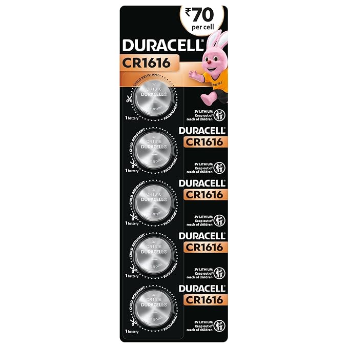 Duracell 1616 Lithium Coin Battery, Pack of 5, Specialty Devices, Calculator, Watch, Key Fob