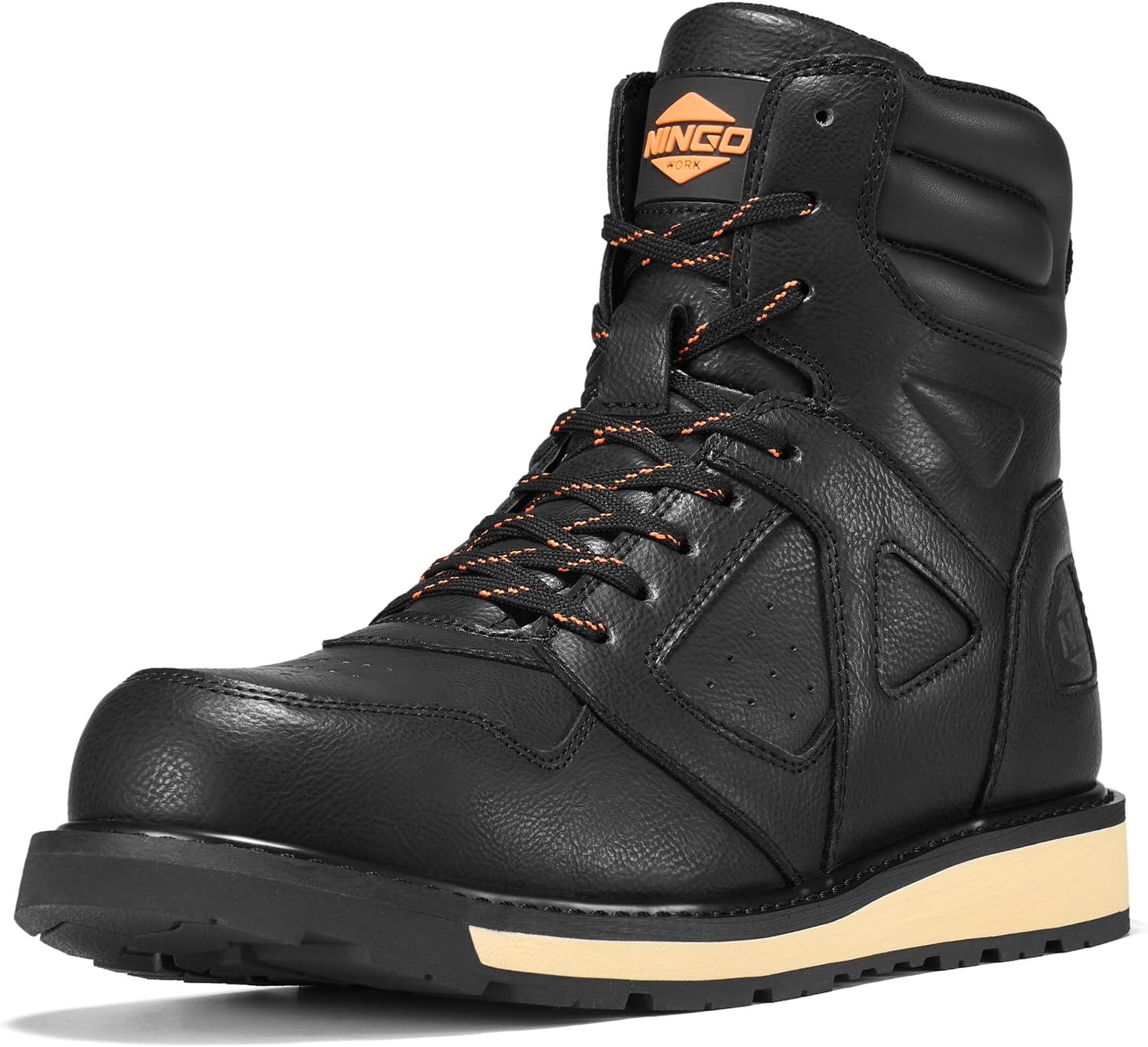 NINGO Steel Toe Boots for Men, Comfortable Water & Slip Resistant Mens Work Boots with Side Zipper, Electrical Hazard Protection Heavy Duty Safety Shoes for Industrial Construction Outdoor Warehouse