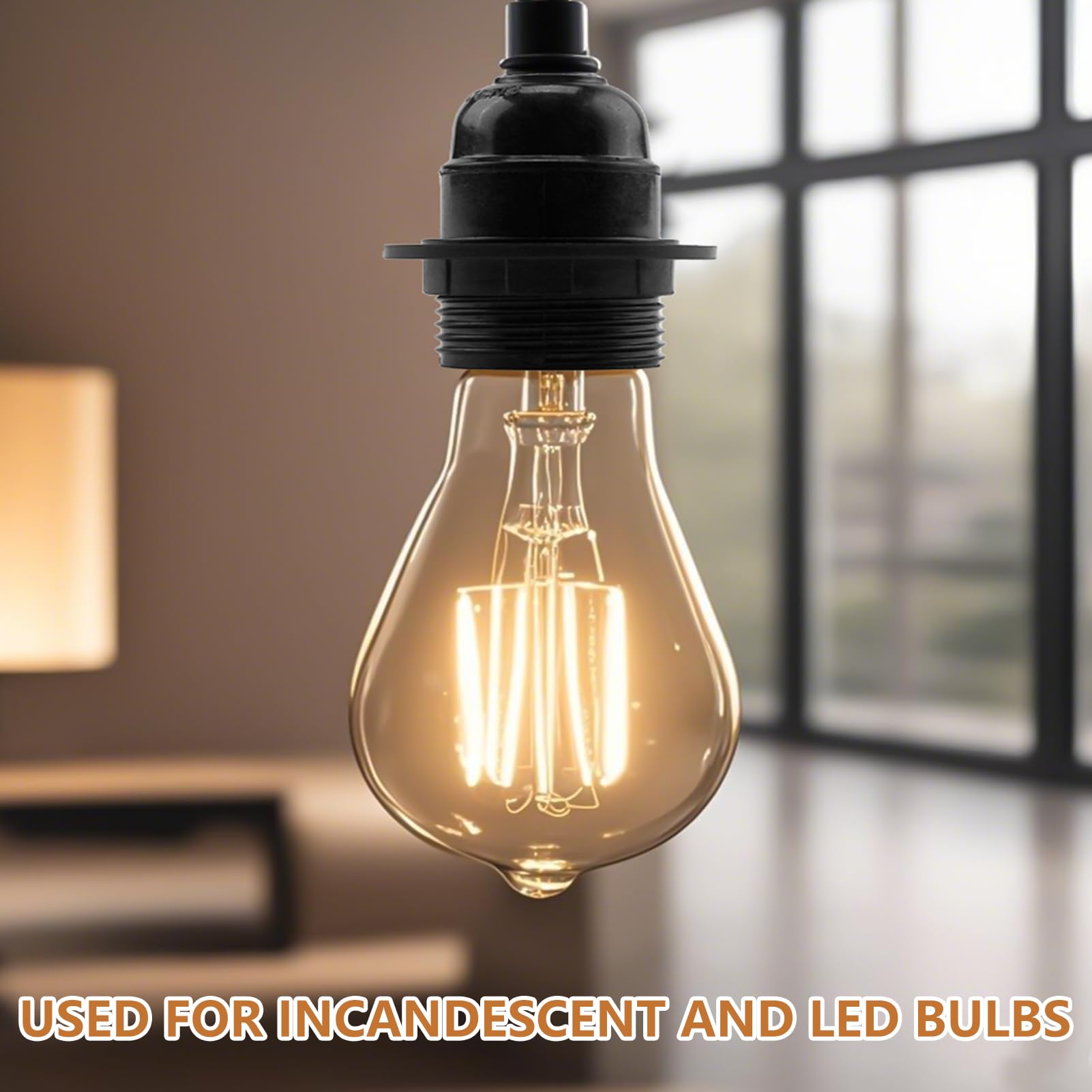 Edison Screw ES E27 Lamp Holder,Light Bulb Pendant Socket Deco E27 Screw Lampholder Fitting in Black Ceiling Table Lamp Fittings with 10mm Threaded Entry,Shade Ring,Safety Lock (Single Unit) - Image 2