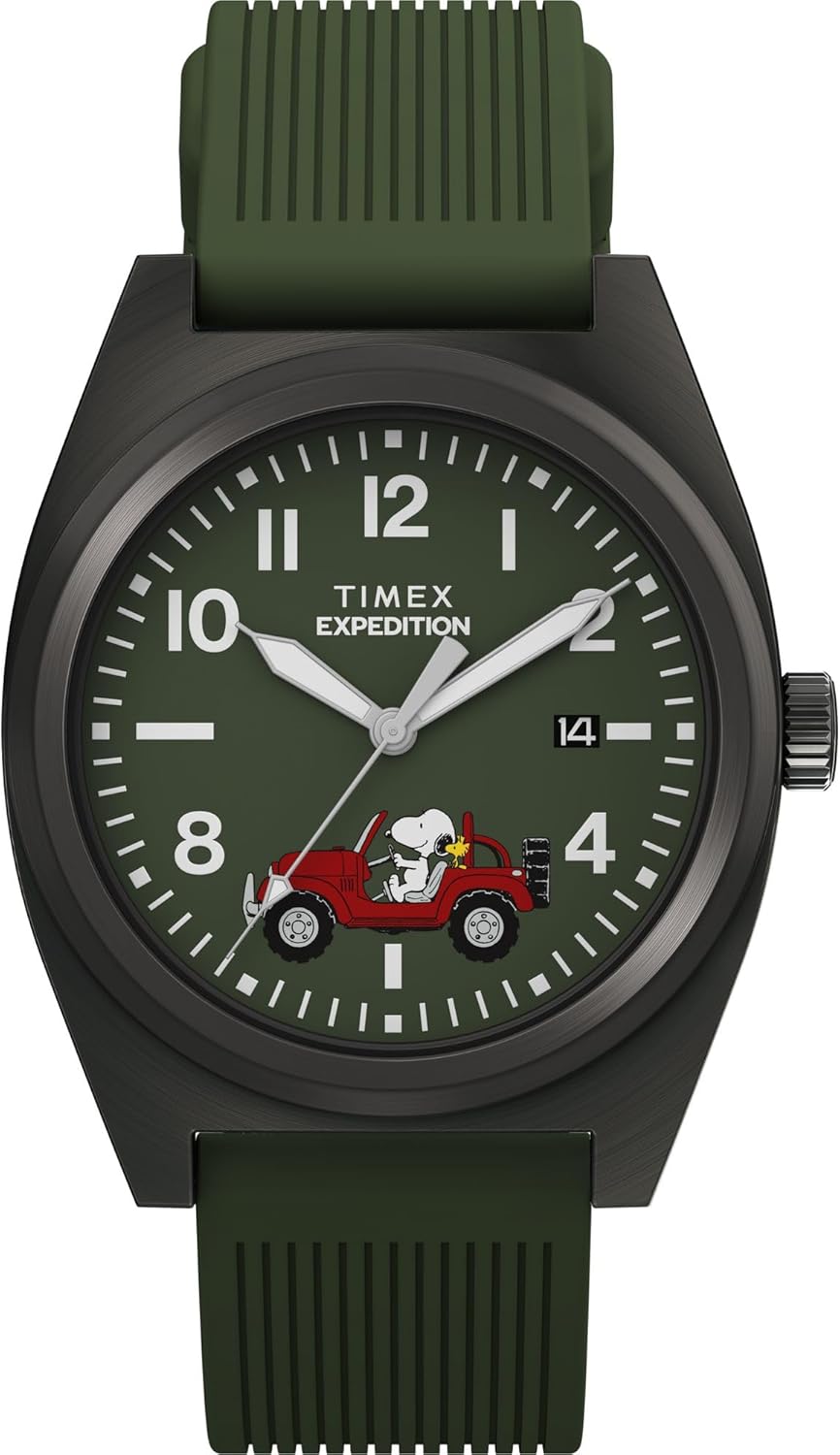 Timex Men's Peanuts Expedition Snoopy Road Trip 39mm Watch - Green Two- Piece Green Dial Silver-Tone Case