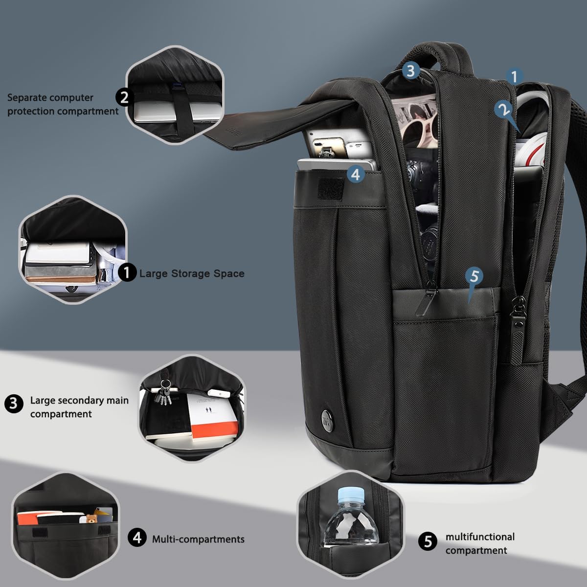 Carry on Backpack for Man Women,Extra Large Travel Bussiness Waterproof Backpack,BLACK,00595
