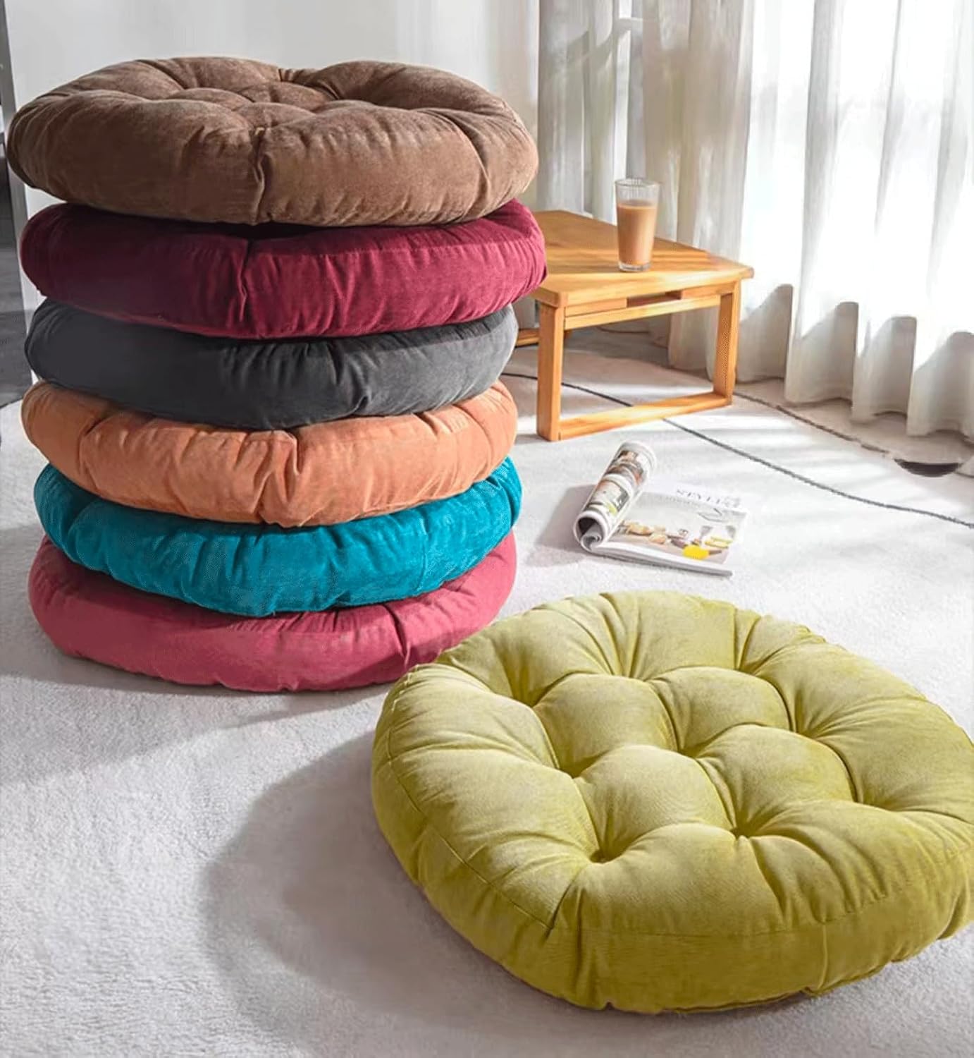 Large Outdoor Cushions Round Floor Pillow Thicken Tufted Seat Pad Floor Cushion for Yoga Meditation Living Room(Size:2 Piece,Color:Red)