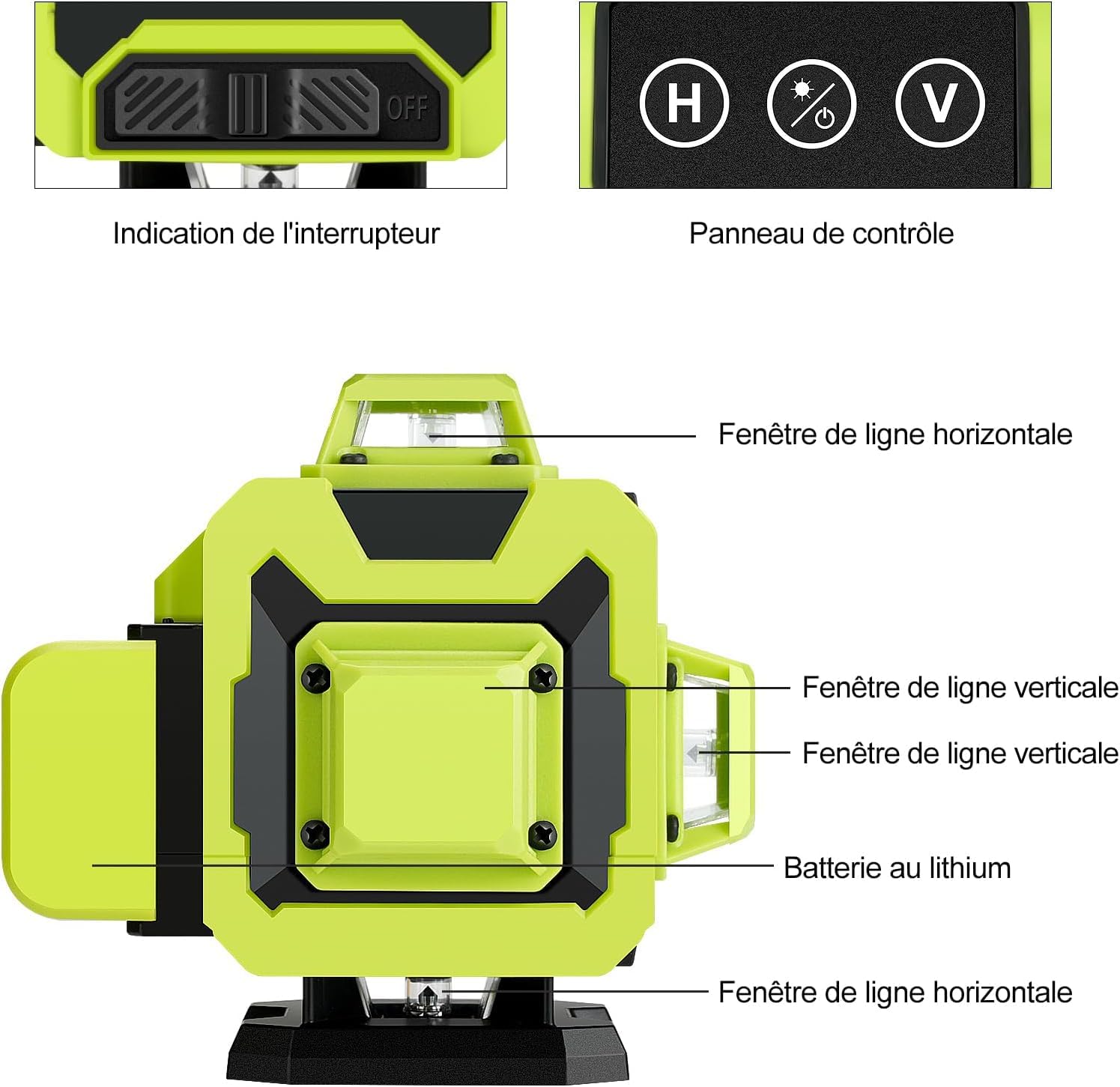 Stanew Niveau Laser 360°x 4 Chantier Autonivelant,Lazer Niveaux 4D 16 Lignes Laser,Nivellement Automatique, Support Rotatif, Télécommande,2x2400 mAh Batterie,Autonivellement et Mode Pulsé Extérieur