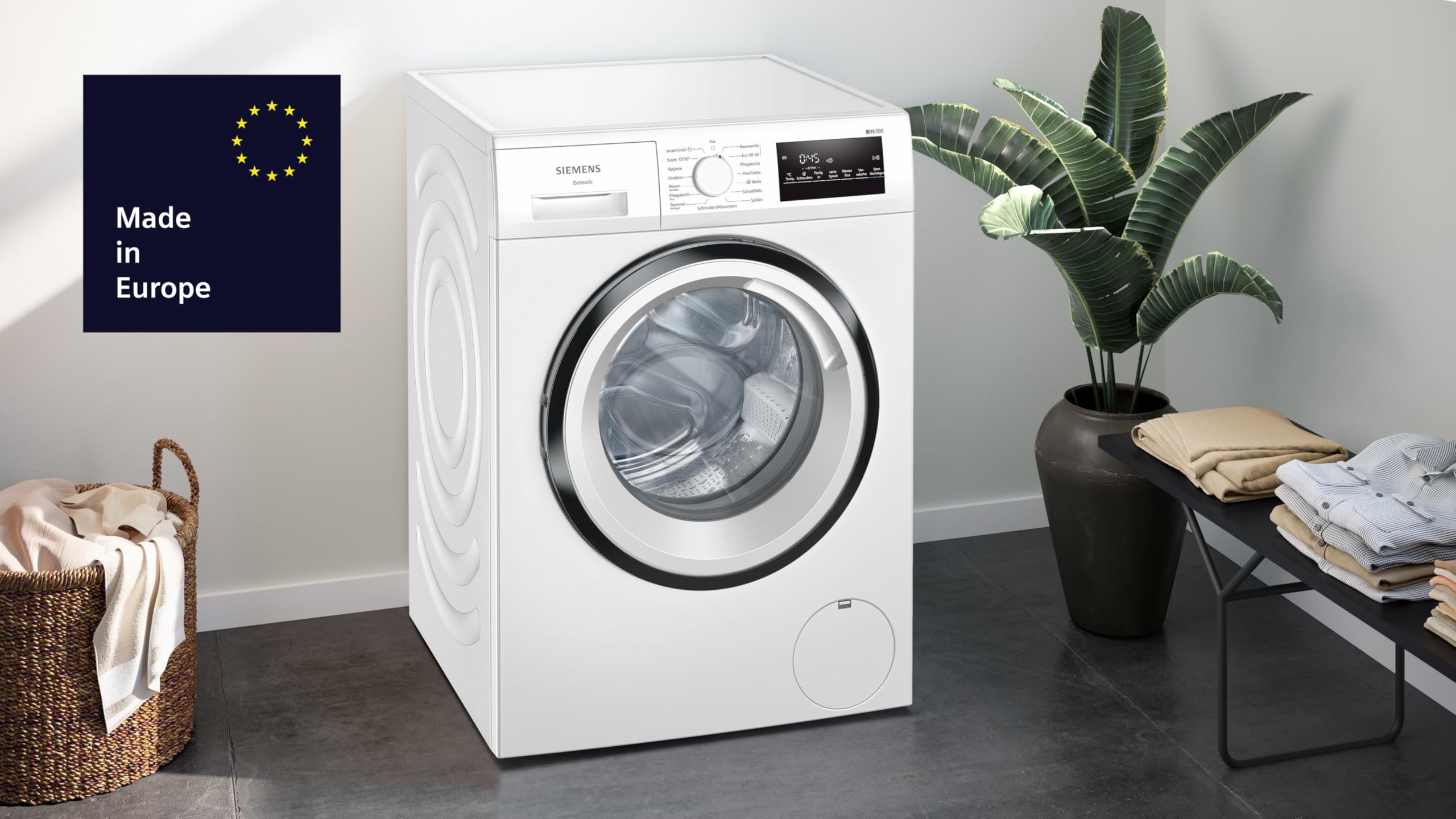 Siemens WM14N225 Waschmaschine iQ300, Frontlader mit 8kg Fassungsvermögen, 1400 UpM, speedPack L, smartFinish, Outdoor-Programm, LED-Display, Weiß, 60cm