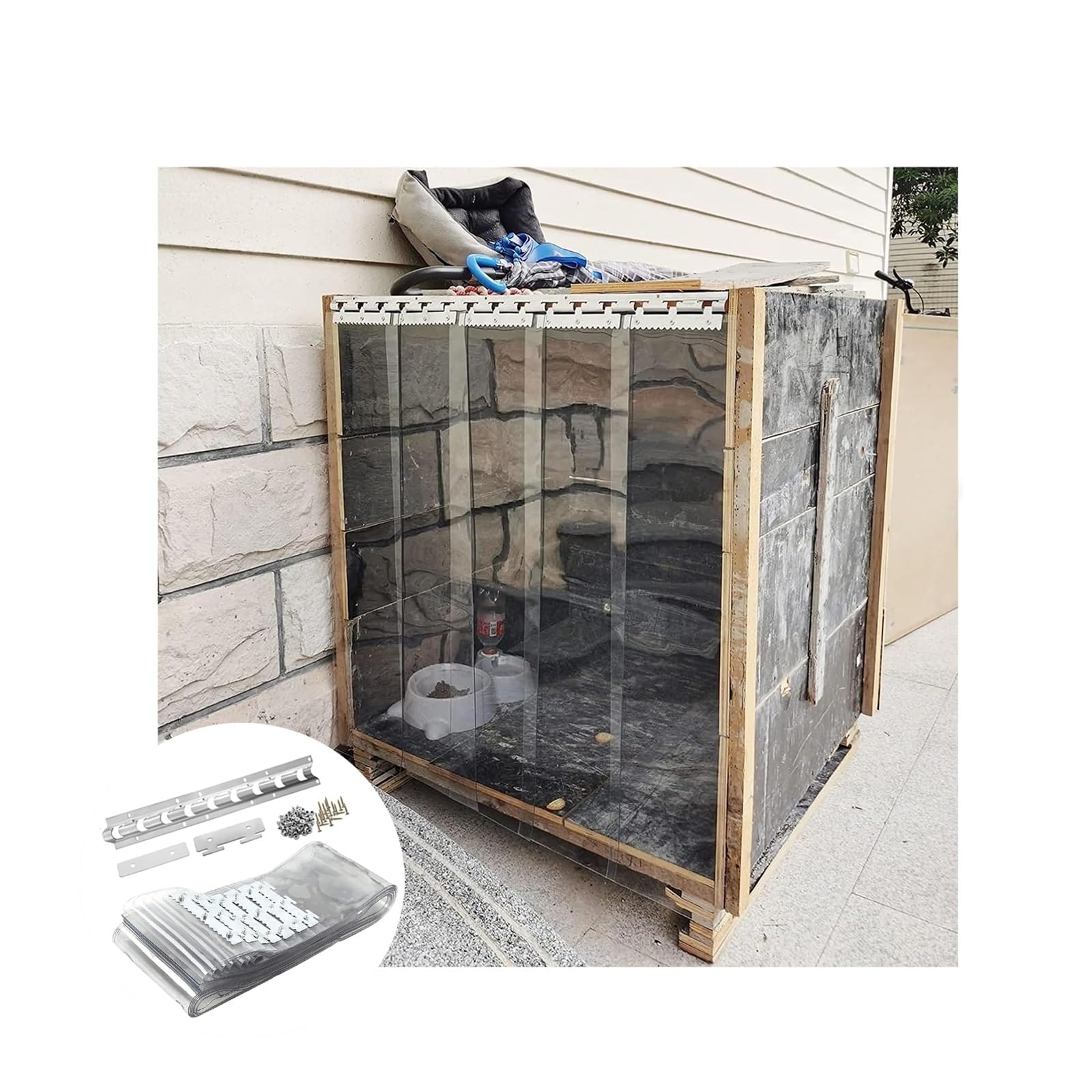 Rideau à bande en PVC transparent pour chambre froide et congélateur, kit de porte en vinyle flexible pour séparation d'entrepôt industriel, installation facile (210 x 250 cm)