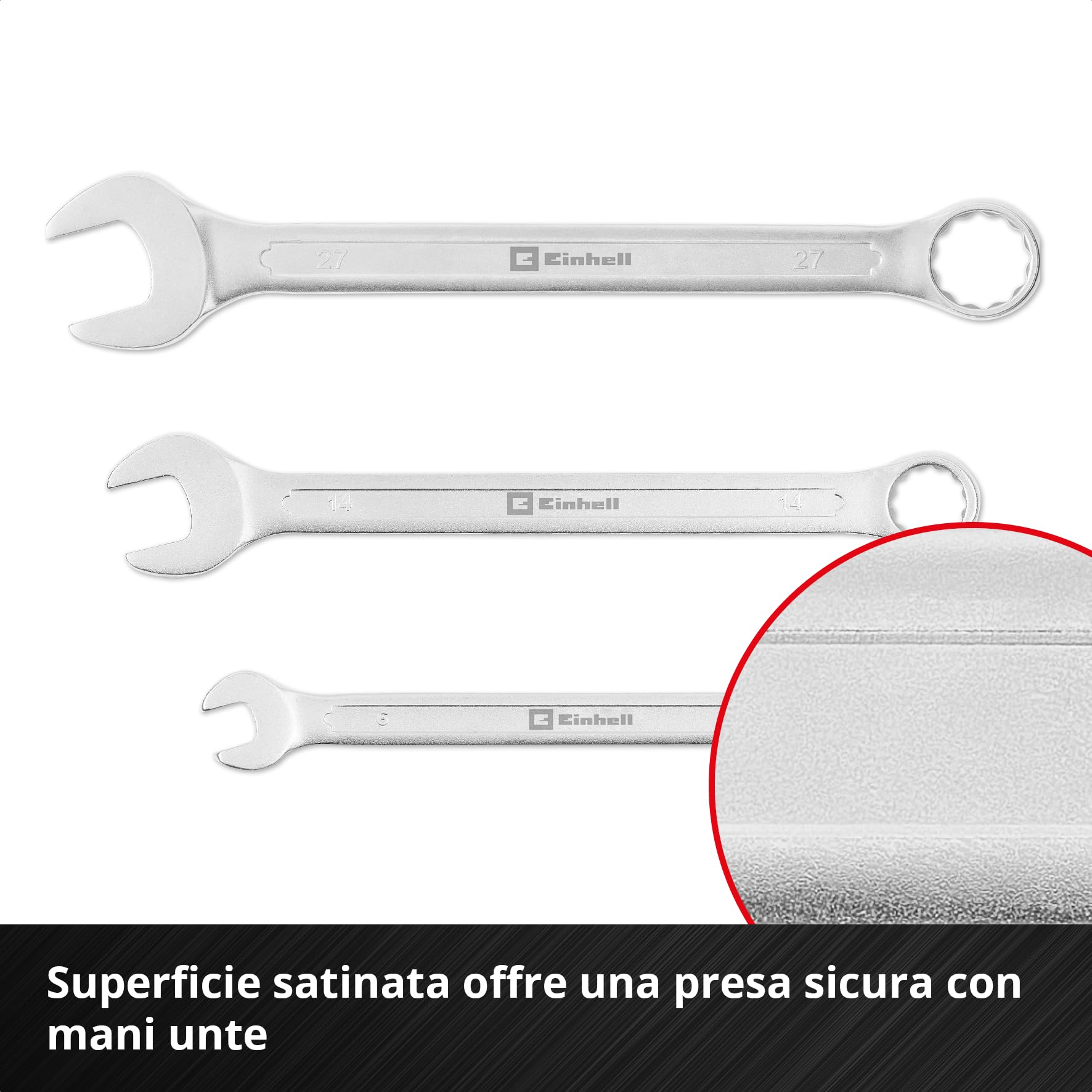 Original Einhell E-Case Pad 19 pezzi chiavi combinate (Ø 6–27 mm, profilo 12 lati, acciaio cromo-vanadio, finitura satinata, inserto EVA, sistema E-Case)