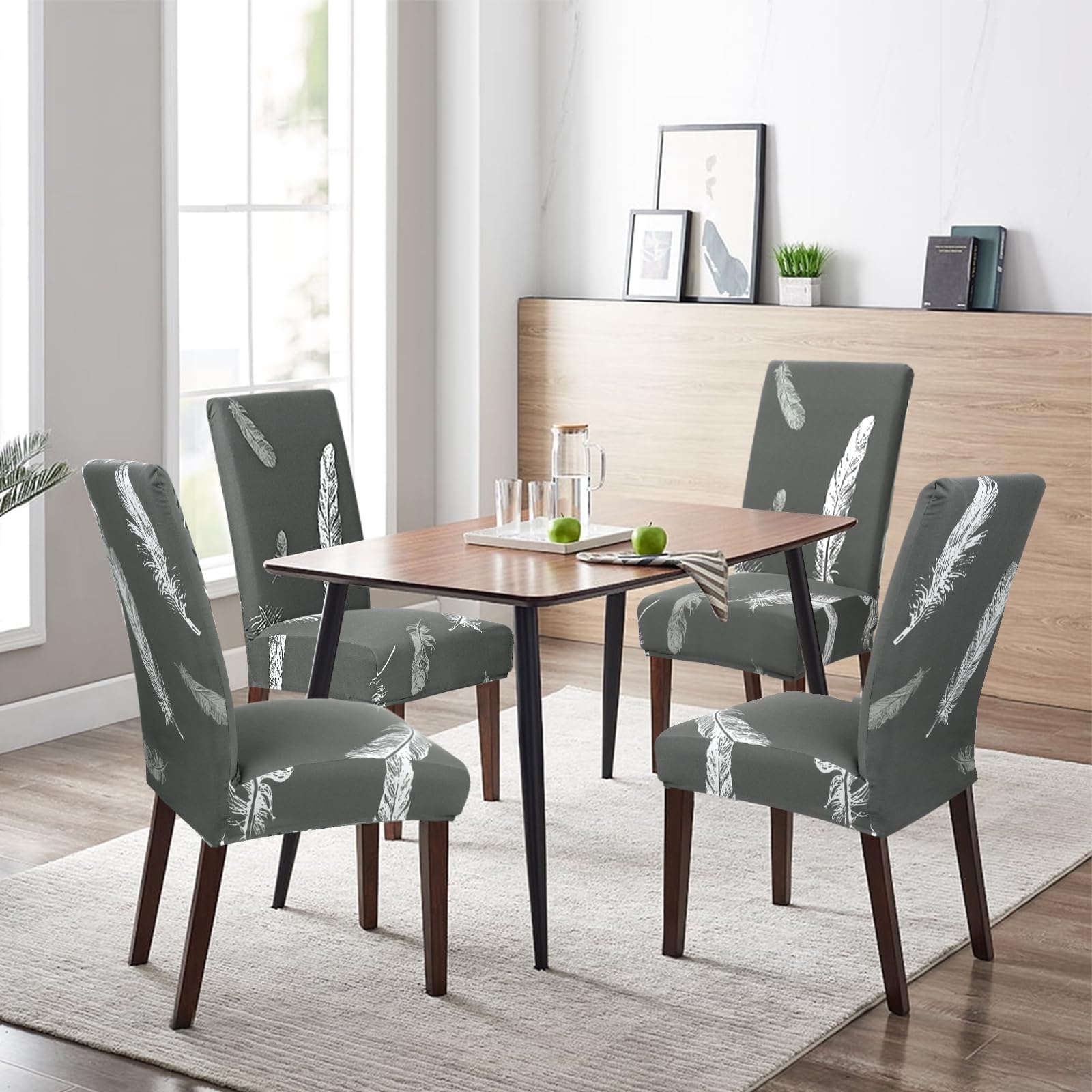 Weldomcor Dining Chair Covers 4 Pack, Waterproof Stretch Kitchen Room Chair Seat Cover Parson Chair Cushion Slipcovers Removable Seat Protector for Hotel Banquet Home Decor (Set of 4, Grey-Rhombus)