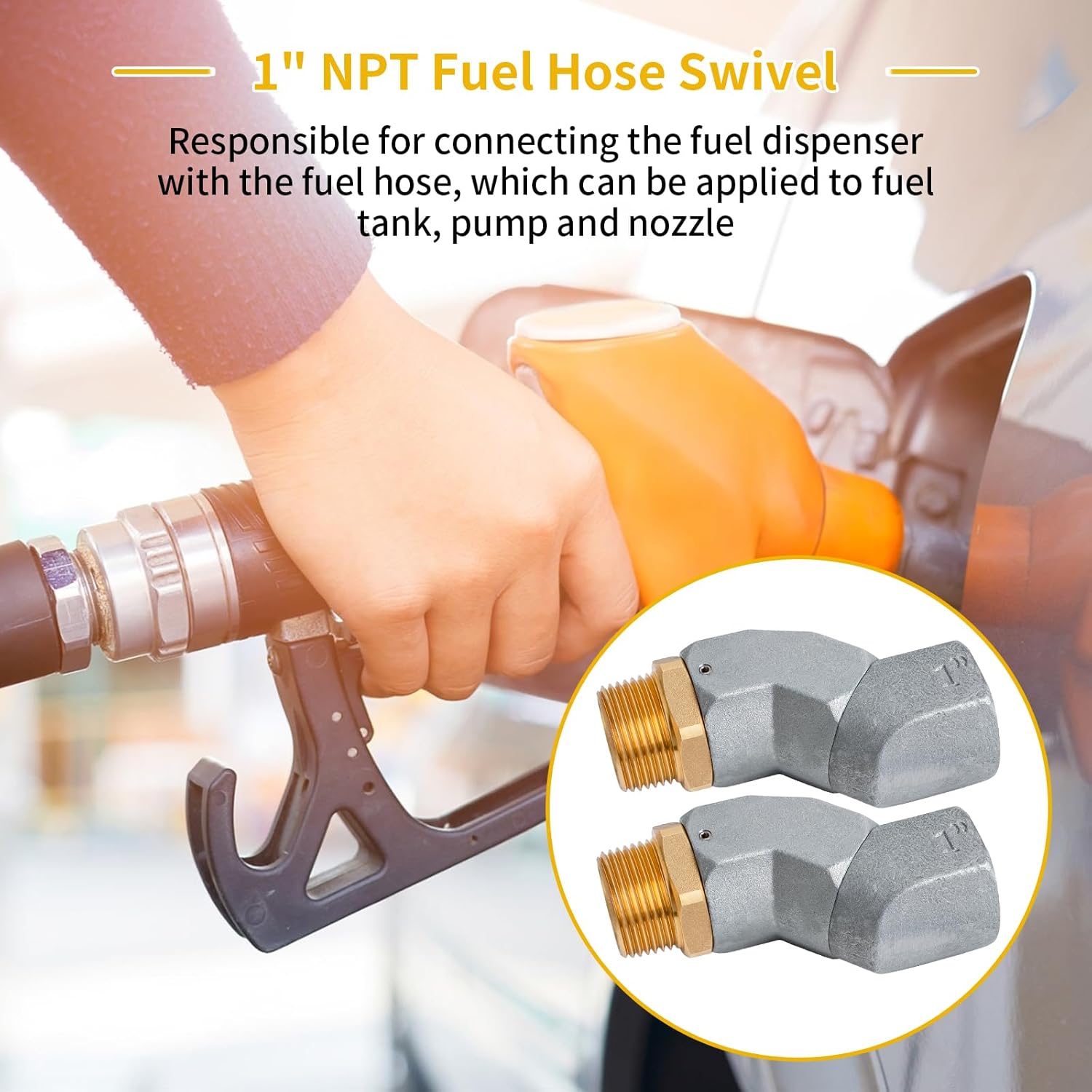 1" NPT Fuel Hose Swivel Kit Multi-Plane 360 Rotating Connector for Fuel Nozzle Fuel Transfer Pump - Fuel Hose Swivel for Fuel tank, Fuel Transfer Pump Gas Diesel Accessories (2 Pack)