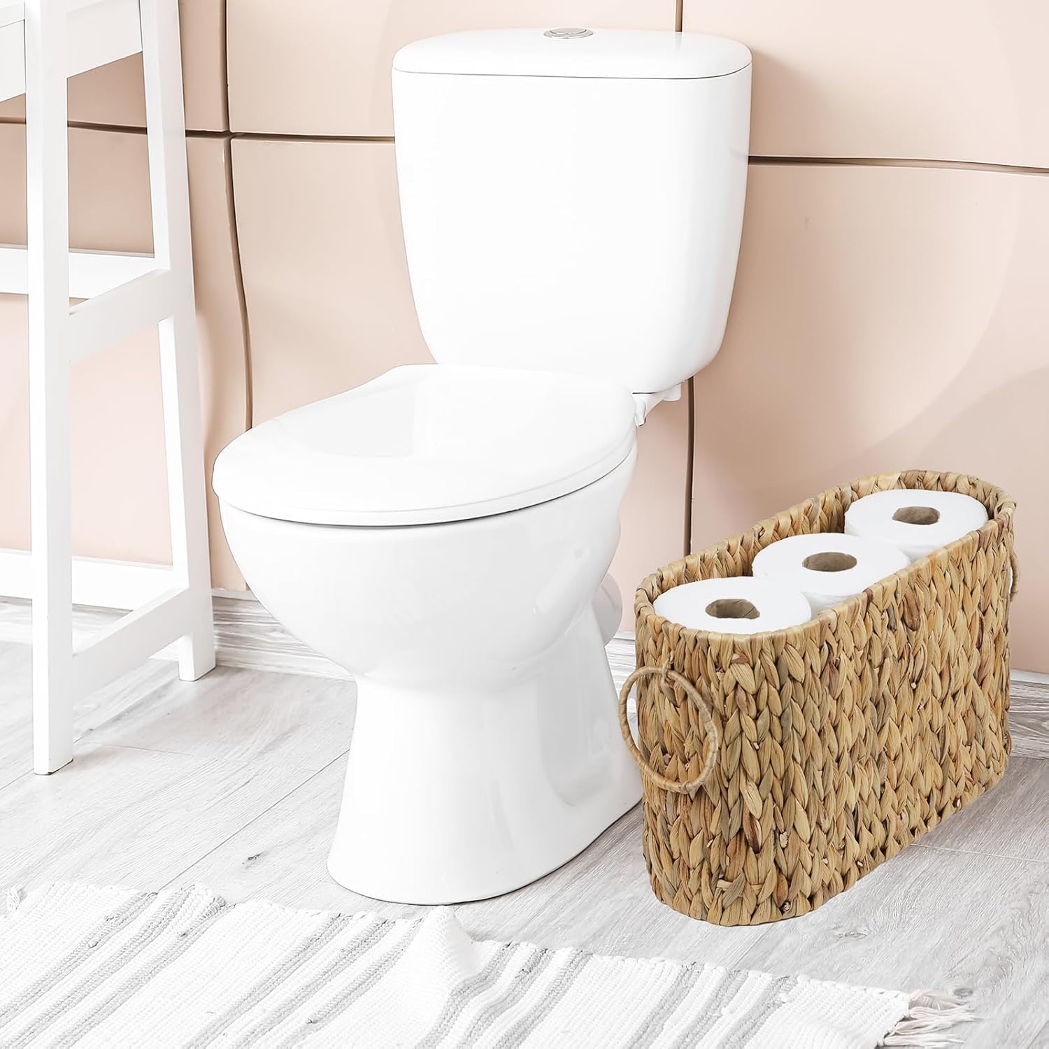 Toilet Paper Wicker Storage Basket, Water Hyacinth Slim Toilet Paper Holder with Lid- Holds Up to 8 Mega Rolls, Home Bathroom Decor Organizer