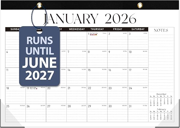 2026 Desk Calendar, Large Desktop/Wall Monthly Calendar (Jan. 2026 - Jun. 2027) 17 x 12 School Year Desk Planner for Tea