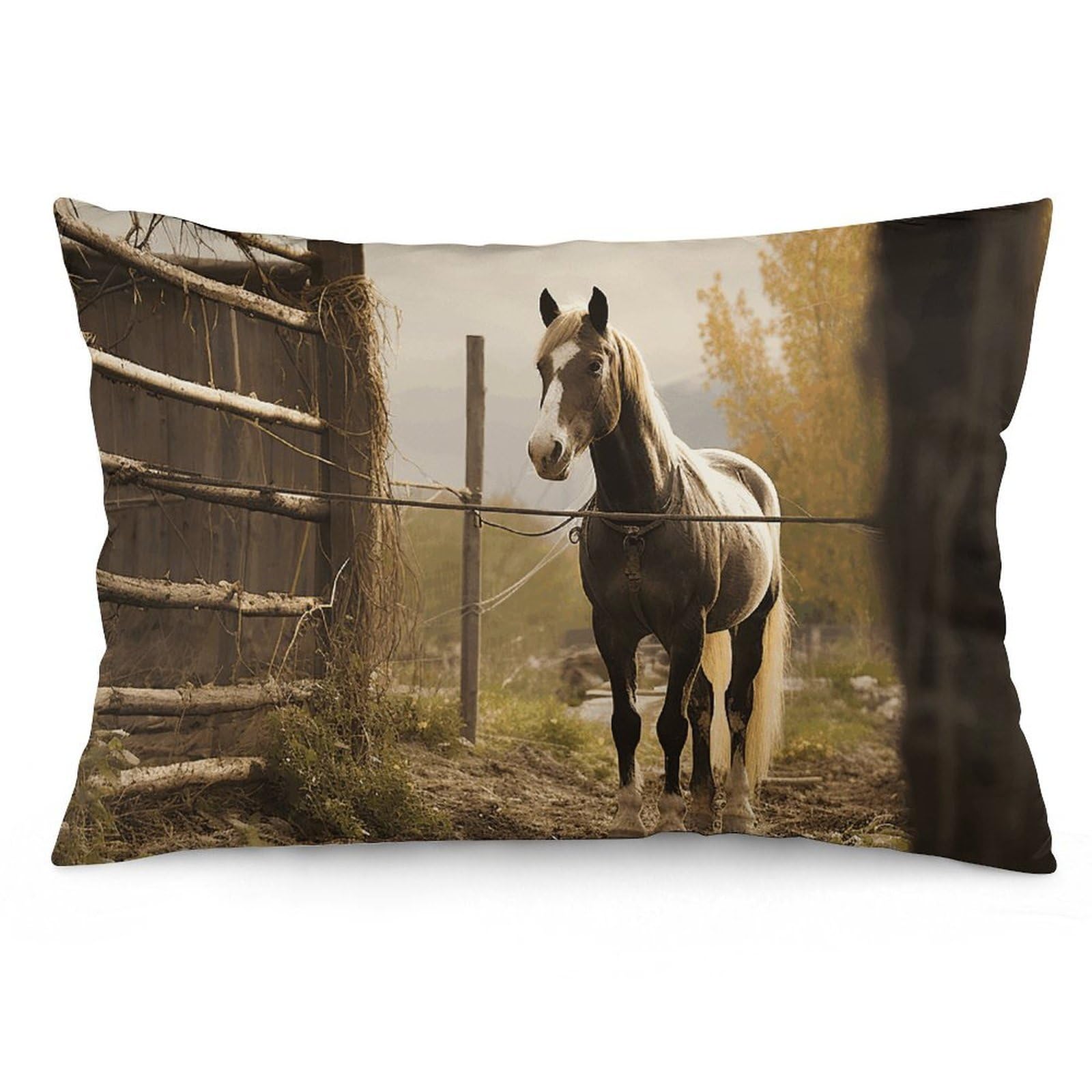 2 Pack Pillow Cases for Hair and Skin, Soft Breathable Pillow Case Covers with Hidden Zipper, Fence and Horse Pillowcase 12 "x20 Pillow Covers for Sleeping Gift