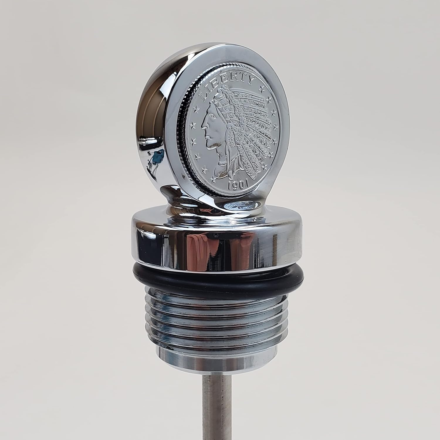 Aeromach CI-1040CS Chrome Billet Aluminum Oil Dipstick with Chrome Coin - Fits 2020+ Indian Chief, Chieftain, Springfield & Roadmaster with 116" Thunder Stroke - Made in USA