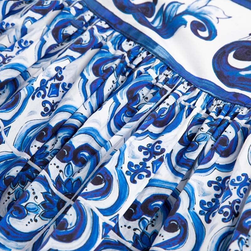 Summer Skirts Suit Women Short Camis Corset Top＋Blue and White Porcelain Print Vacation Skirts 2 Pieces Set