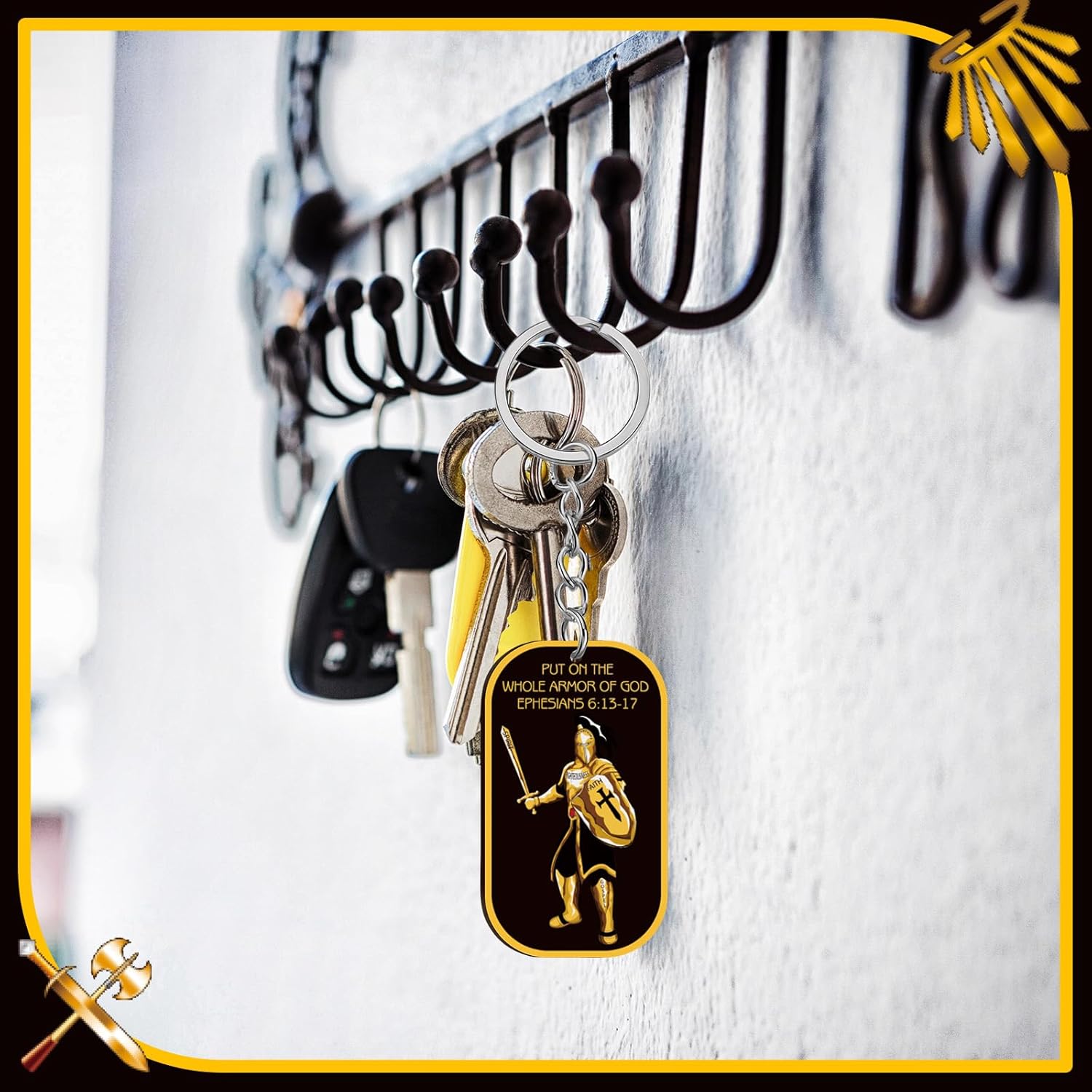 Sureio Christian Gifts Bulk Put on The Whole Armor of God Keychains Acrylic Military Dog Tag Keychain for Men Women