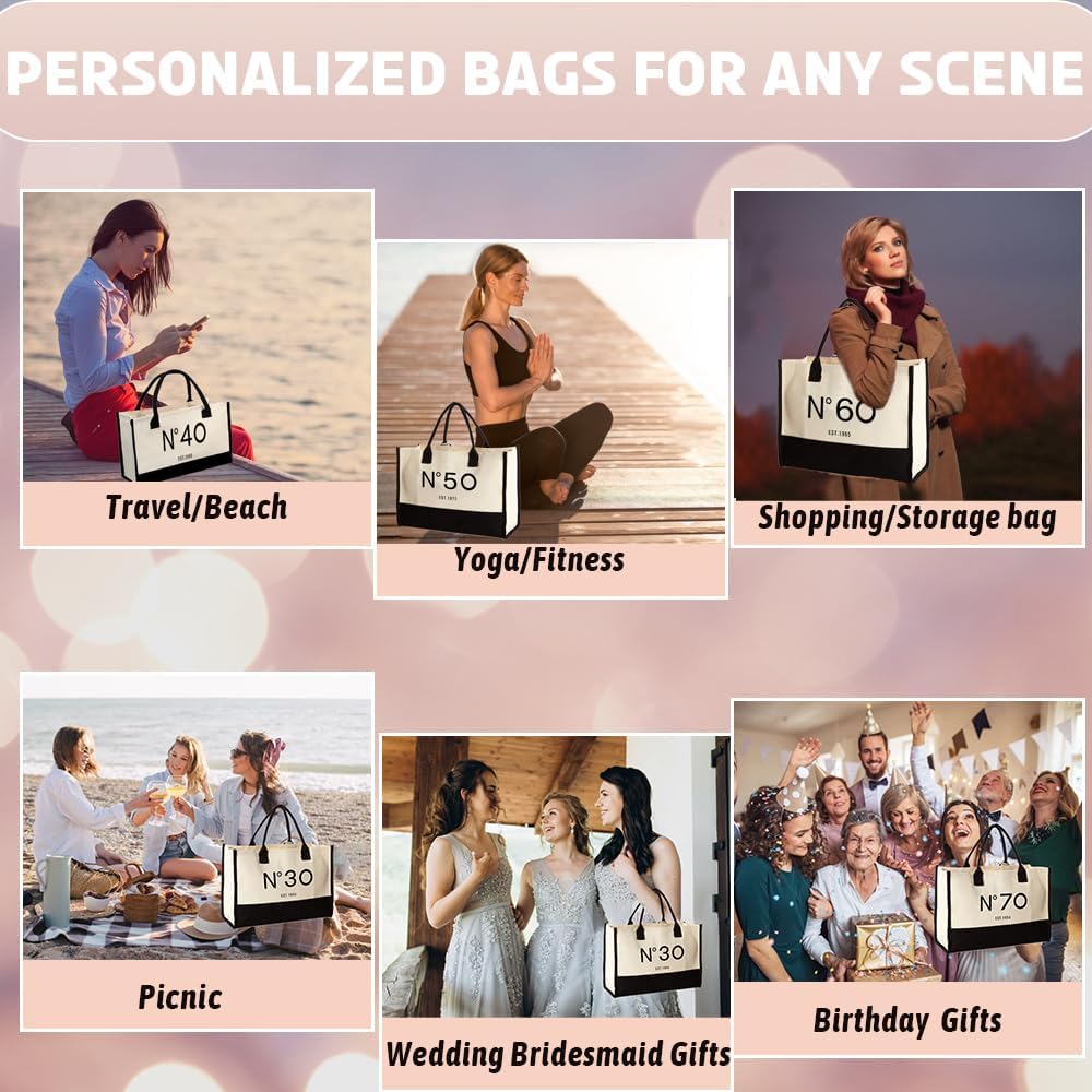 30th/40th/50th/60th/70th Birthday Gift Canvas Tote Bag for Women, Keepsake Beach Bag Party Birthday for Her - Image 7