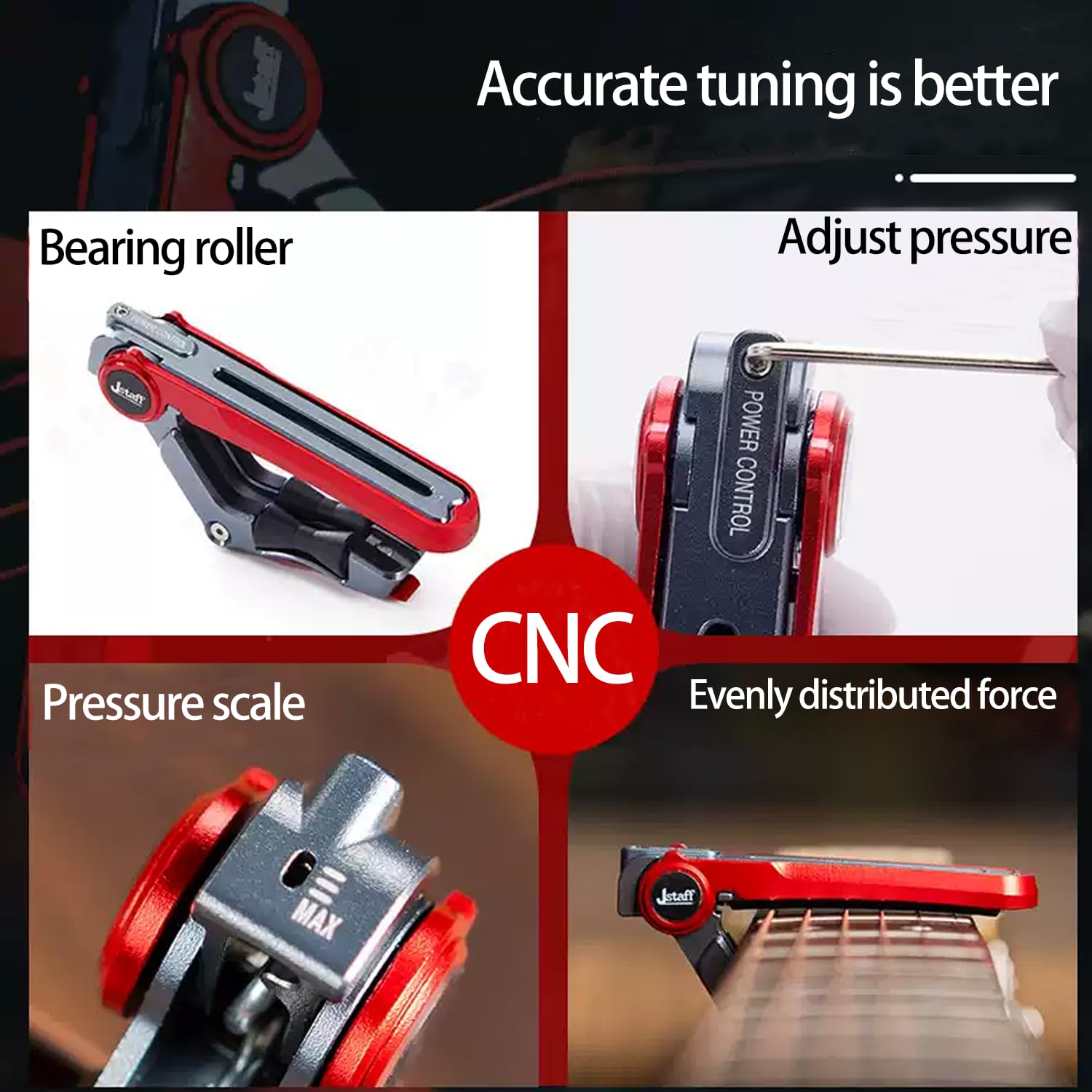2025 Upgrade Rolling Guitar Kapodaster Aluminiumlegierung - CNC Metall Carving Kapodaster für Akustik- und E-Gitarren, einzigartiges Falt- und Versteckdesign, seidig glatte Bewegung, präzise Stimmung