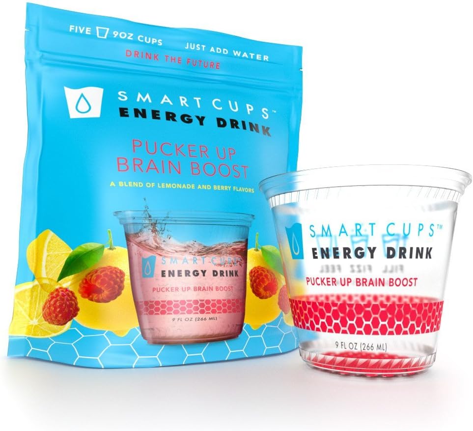 Smart Cups Sugar Free Energy Drinks (Raspberry Lemonade) - 5 Pack - Energy Drink Cups Just Add Water - Vitamin B Energy Drinks Sugar Free