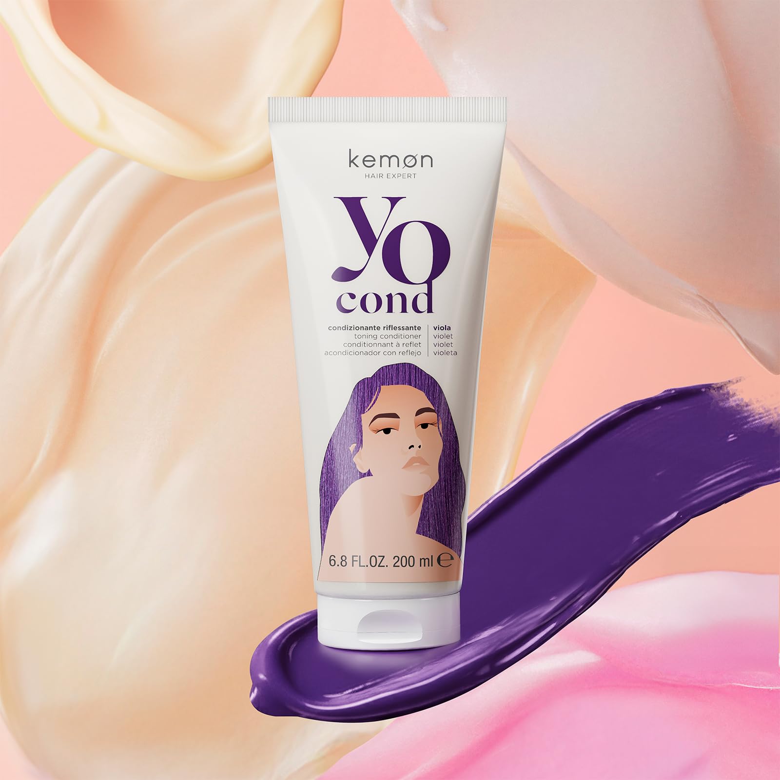 Kemon Yo Cond Viola - Maschera Riflessante Professionale con Formula YoVeg e Velian Complex, Nutre e Illumina i Capelli in 3 Minuti, 88% Ingredienti Naturali, 200 ml