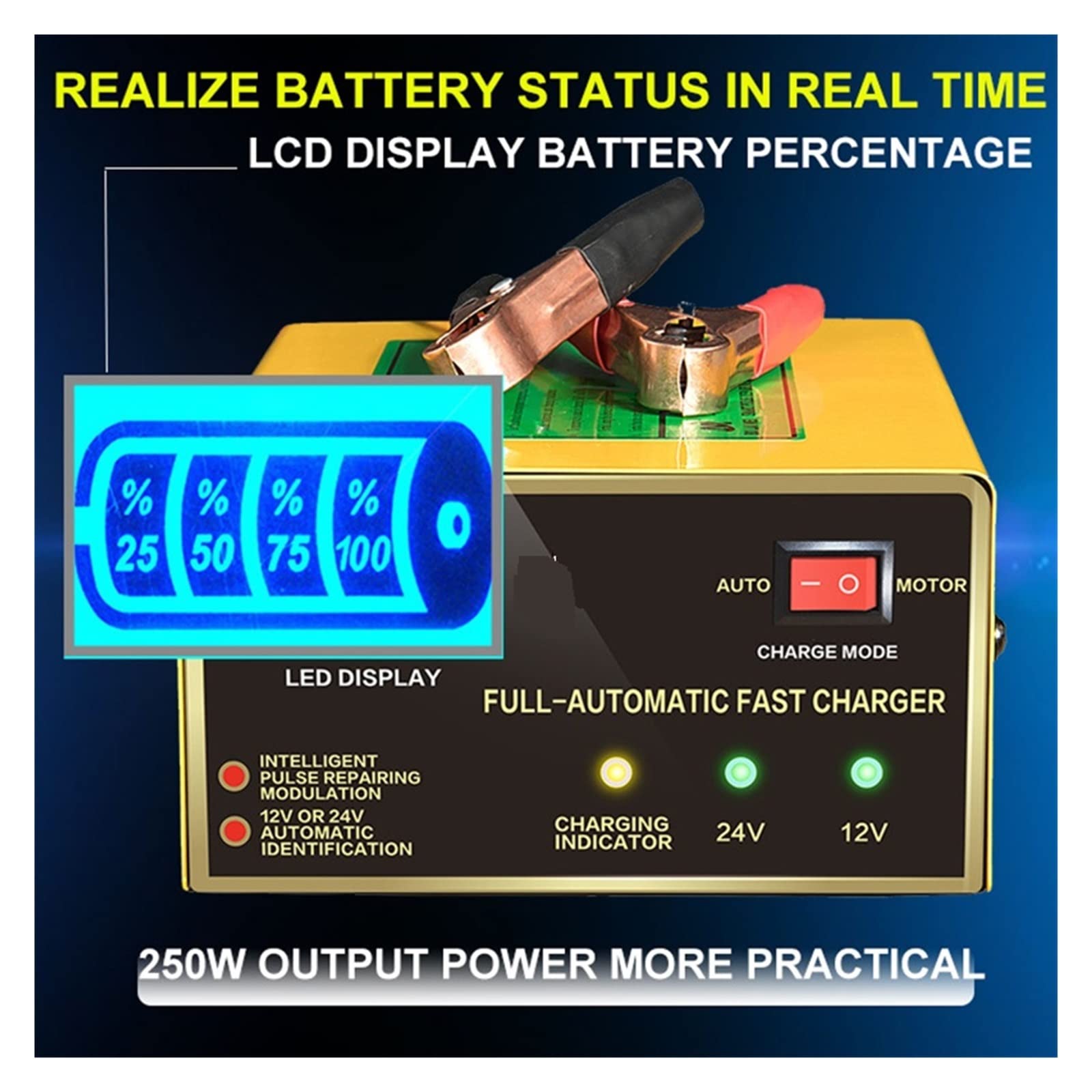 Chargeur de Batterie Voiture 12V/24V réparation d'impulsion Intelligente Machine Automatique Plomb Moto Chargeur entièrement Affichage LED,Fourniture Automobile