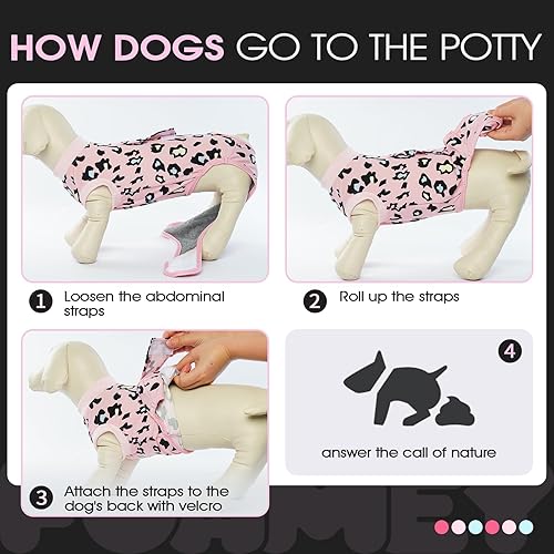 Miniatura 5 de FUAMEY Traje de recuperación para perros, trajes de cuerpo para mascotas después de la cirugía, traje de esterilización estampado Lepard para