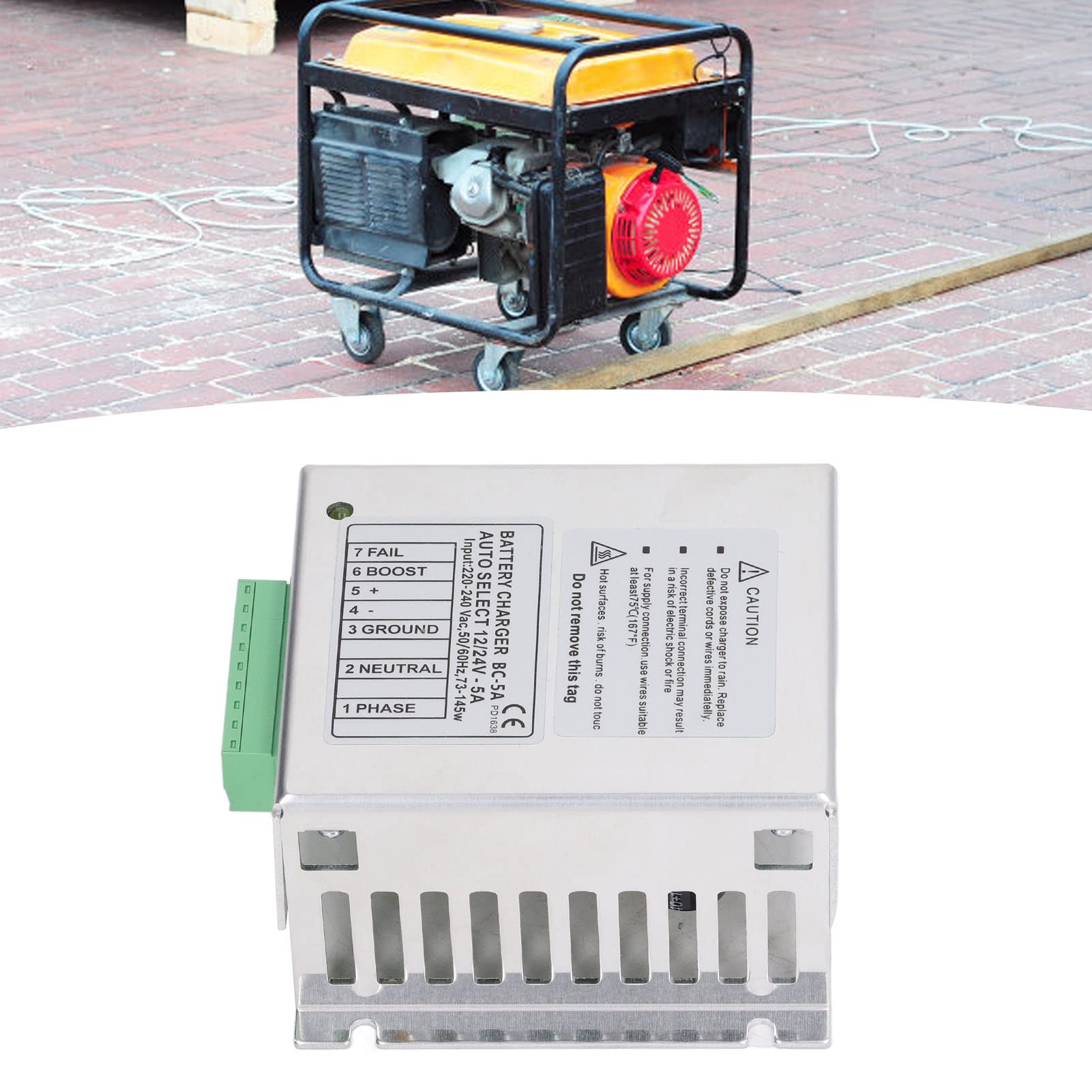 Generador Cargador de Batería Automático Regulador de Carga en 2 Fases 12V 24V para Baterías, Carcasa de Aluminio BC 5A para Generadores