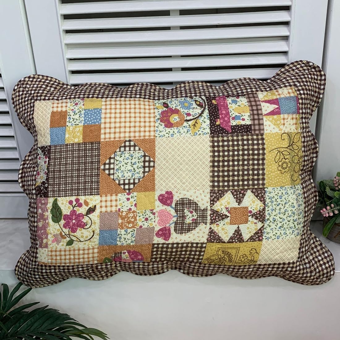 2 Pieces Floral Pattern Bed Pillow Shams Queen Size 100% Cotton Quilted Decorative Pillow Shams Set Soft Pillow Covers (Pattern H,Queen)