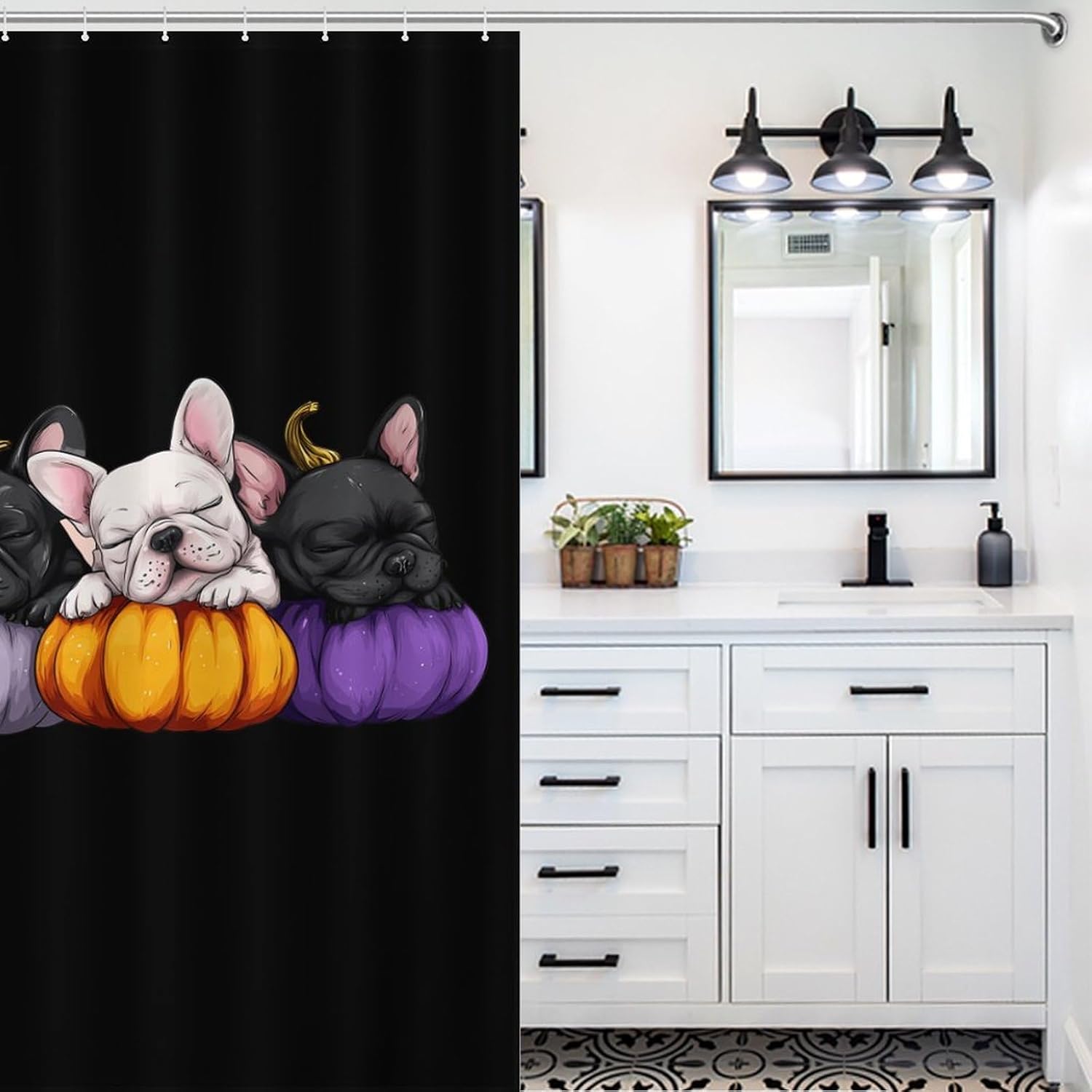 French Bulldog Pumpkin Shower Curtain 46.85x70.87Inch（119x180cm） Polyester Bath Curtain Shower Curtains Printed Decorative