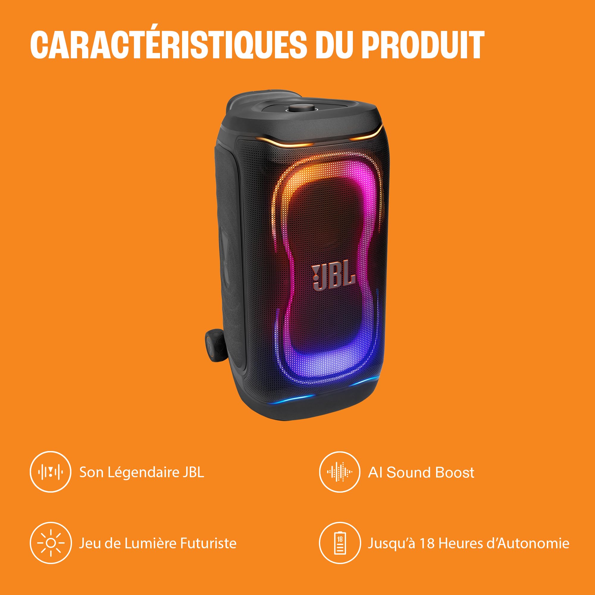 JBL PartyBox 330 Enceinte Bluetooth Portable, Noir | Son JBL puissant, Jeu de Lumières Dynamique, AI Sound Boost, Poignée Télescopique, IPX4, Jusqu’à 18H d’Autonomie