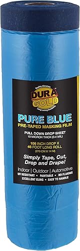 Dura-Gold Rollo de película de enmascaramiento precintada azul puro de 106 pulgadas de ancho x 46 pies de largo, lámina protectora de plástico
