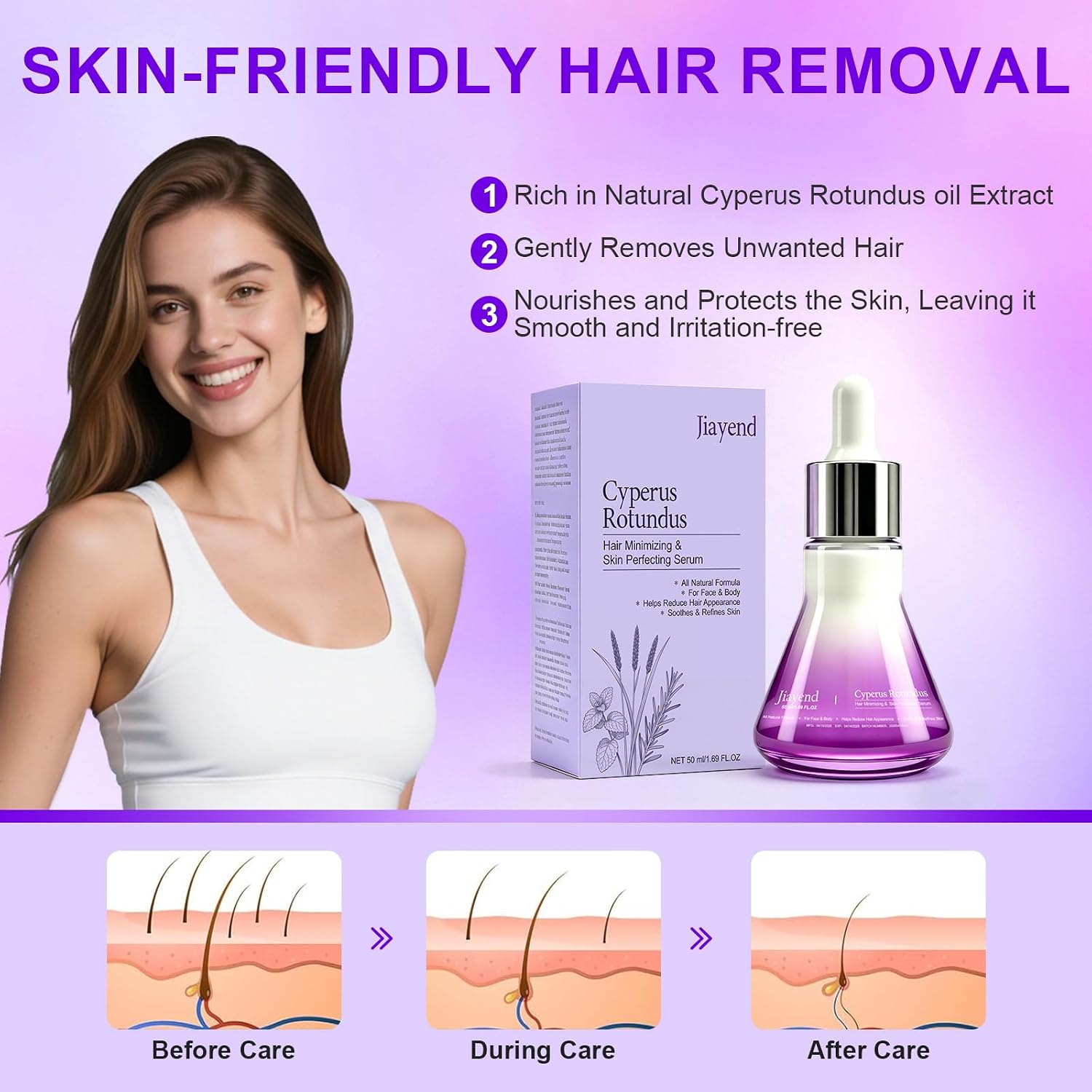 Cyperus Rotundus Oil Serum, Natural Hair Removal & Shaving Cyperus Oil Serum for Women, Effectively Reduces Unwanted Hair & Prevents Hair Regrowth, Moisturizes Soothes Skin Cyperus Oil - 50ml