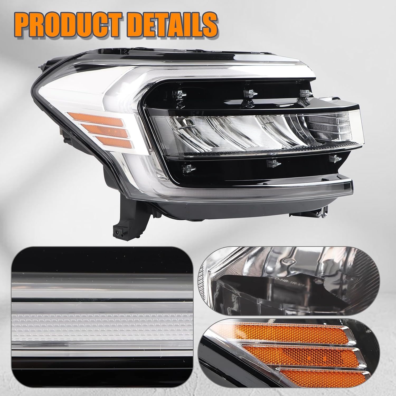 RH Full LED W/Chrome Trim Strip Headlights W/LED DRL Assembly Compatible with 2022-2024 Ford Expedition Limited/Platinum/King Ranch Headlamp Right Passenger Side FO2503427 NL1Z-13008-B NL1Z-13008-J